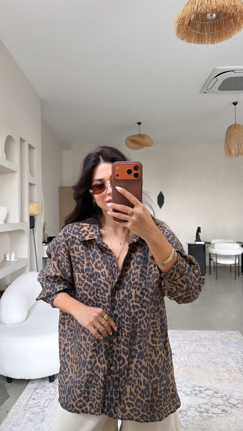 Leoparlı Tensel İpek Gömlek