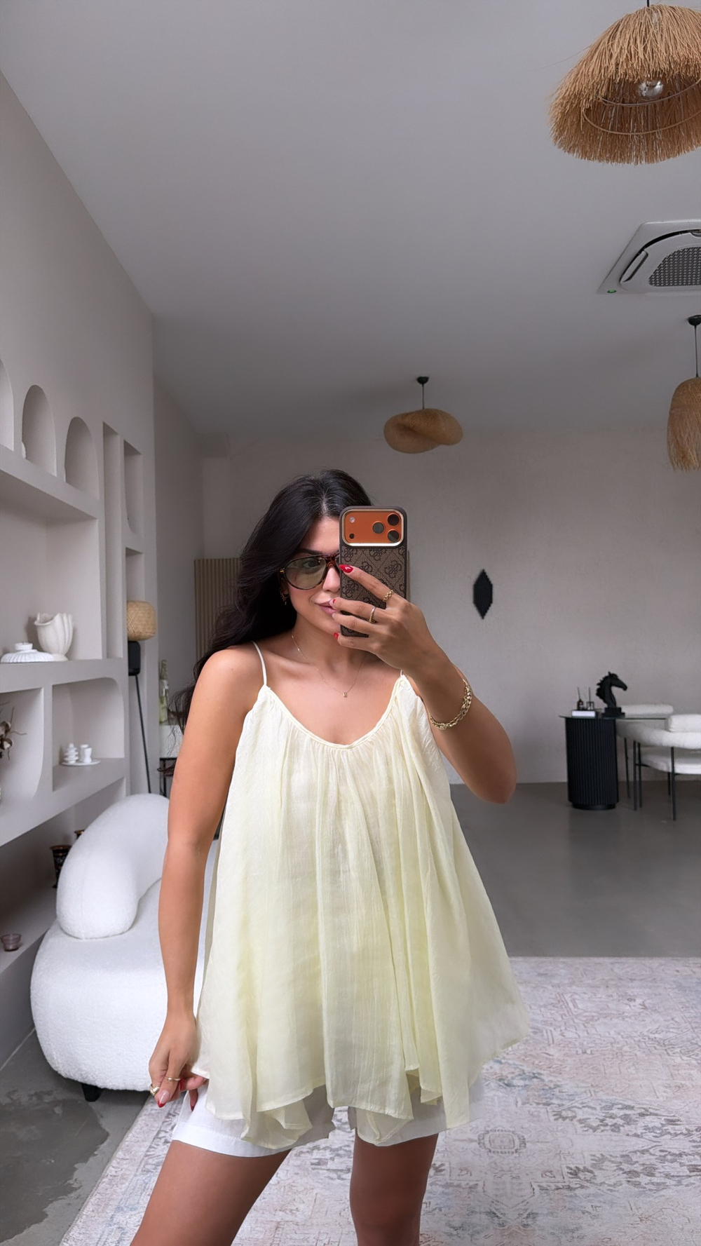 Limon Sarı Askılı Salaş Premium Bluz