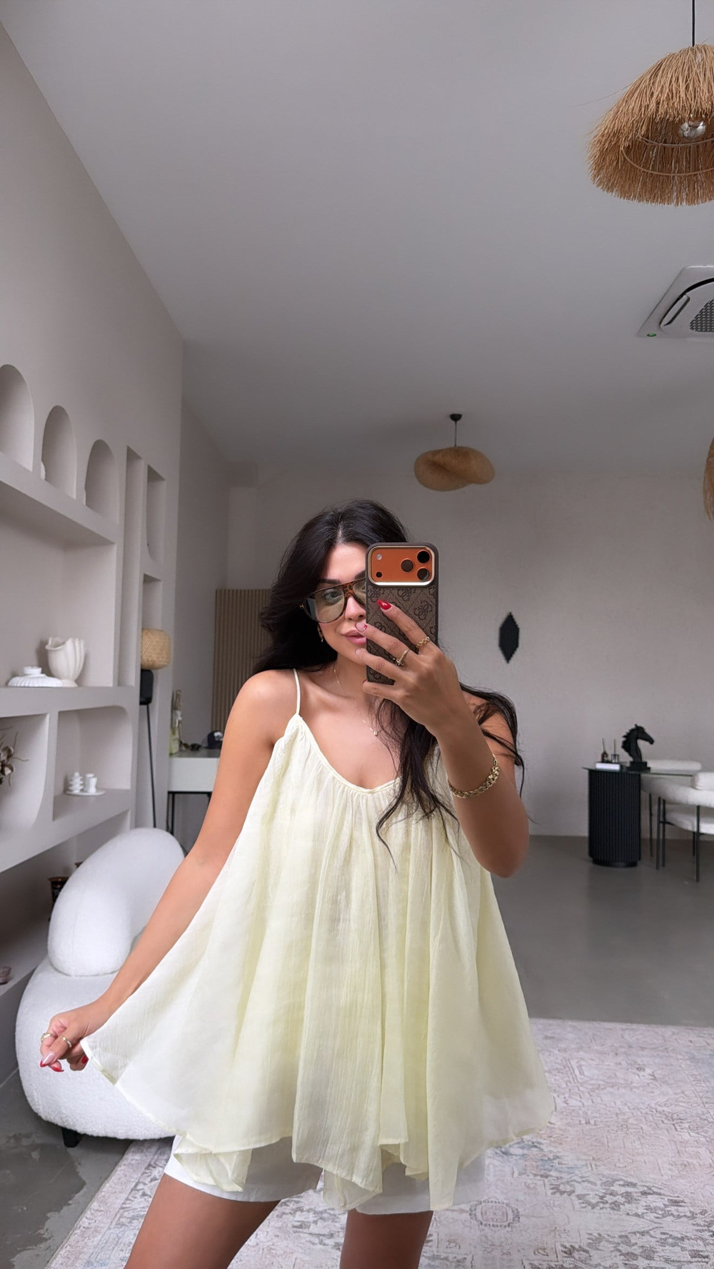 Limon Sarı Askılı Salaş Premium Bluz