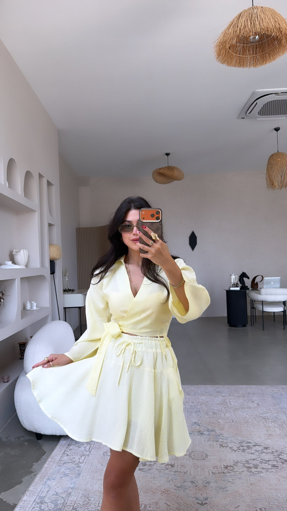 Limon Sarı Müslin İçi Şortlu Etek