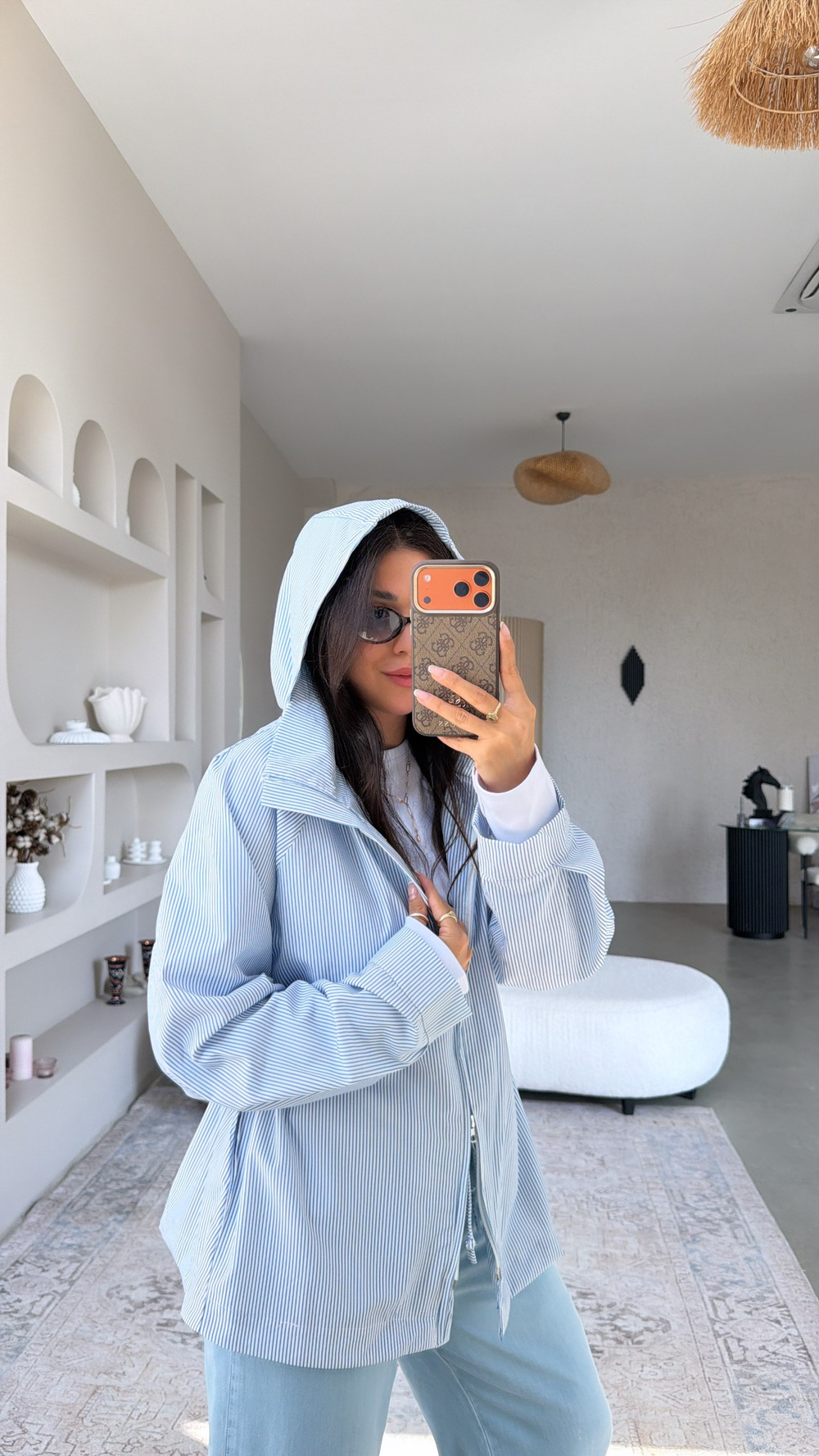 Mavi Çizgili İnce Waterproof Ceket