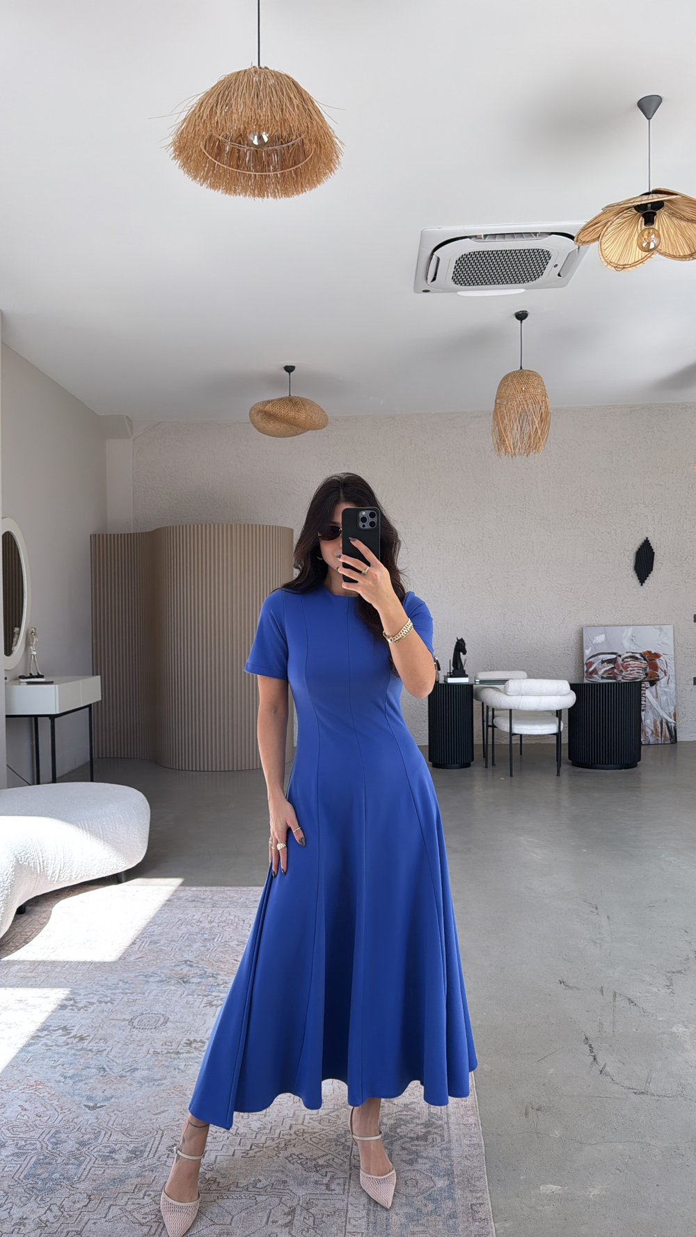 Mavi Parçalı Massi Model Maxi Elbise