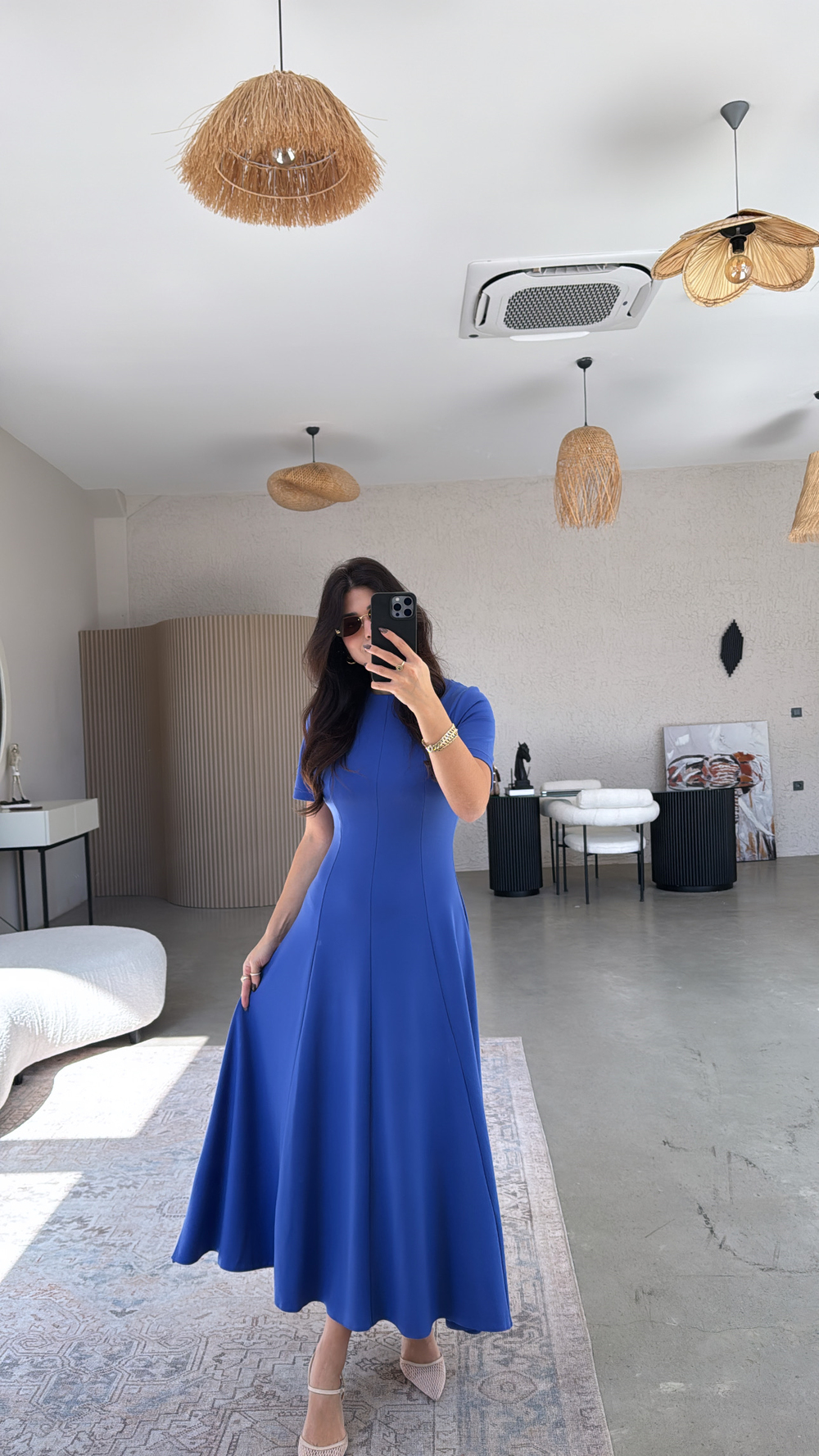 Mavi Parçalı Massi Model Maxi Elbise