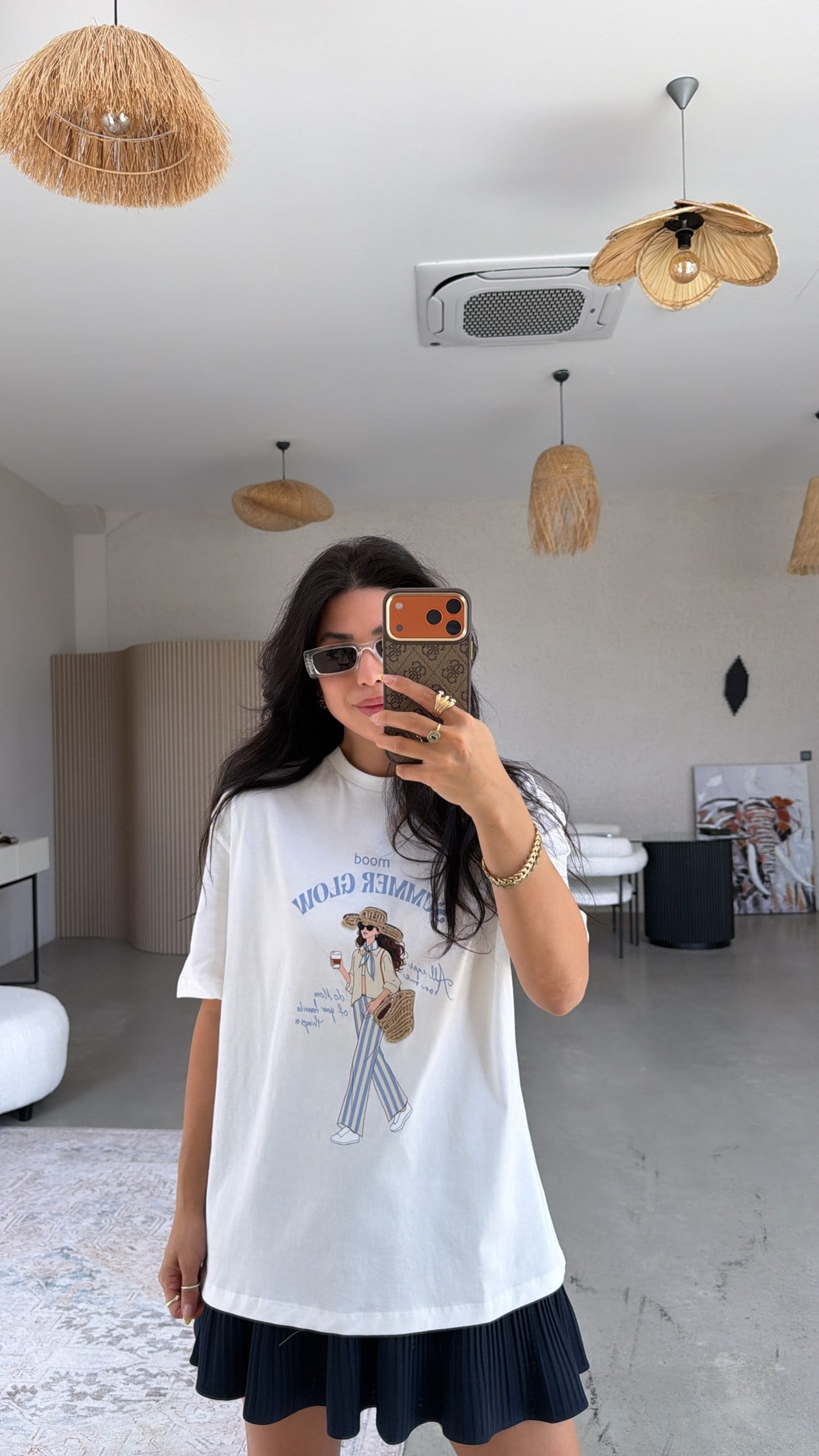 Mavili Kadın Baskılı Tshirt