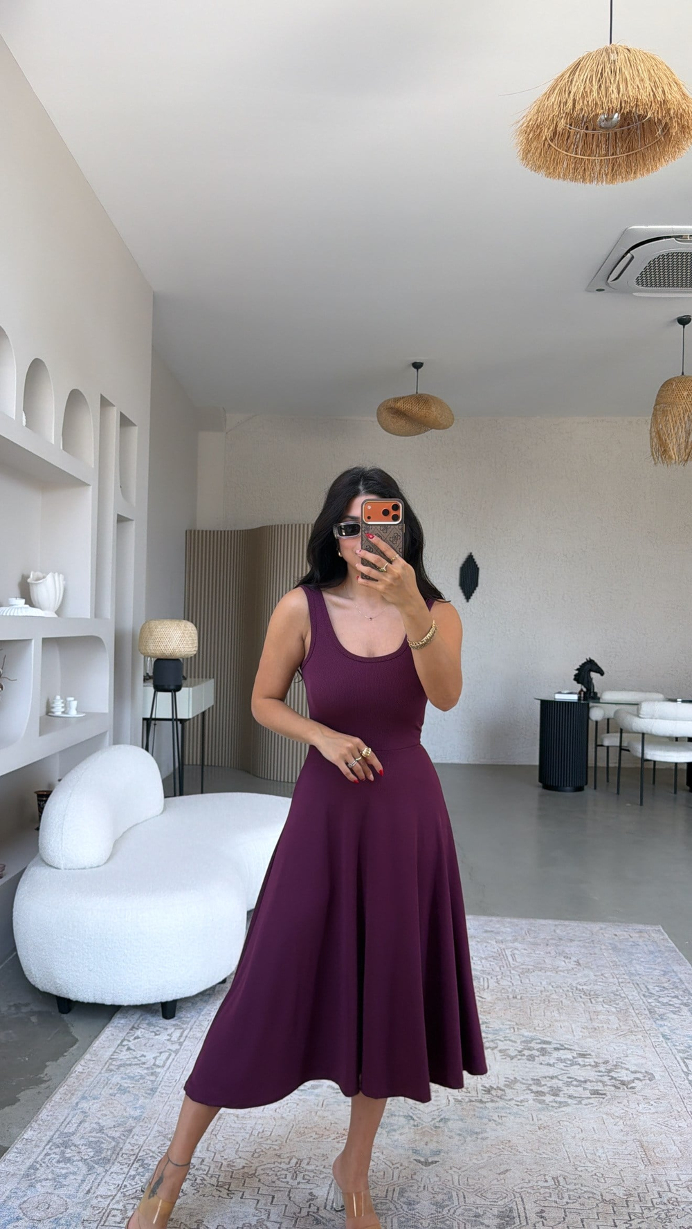 Mürdüm Askılı Kaşkorse Elbise