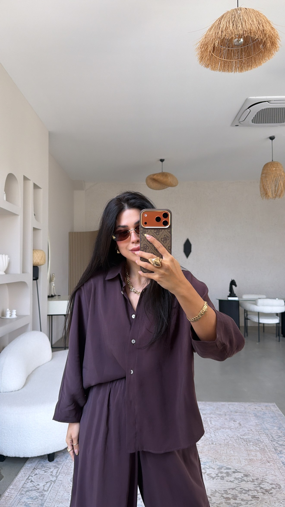 Mürdüm Baggy Pantolon Gömlek Tensel Takım
