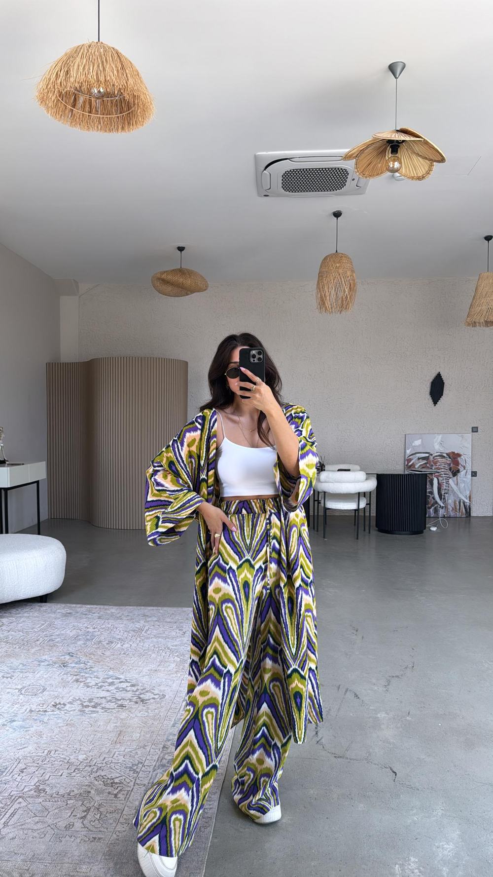 Olive Juna Kimono Pantolon Takım