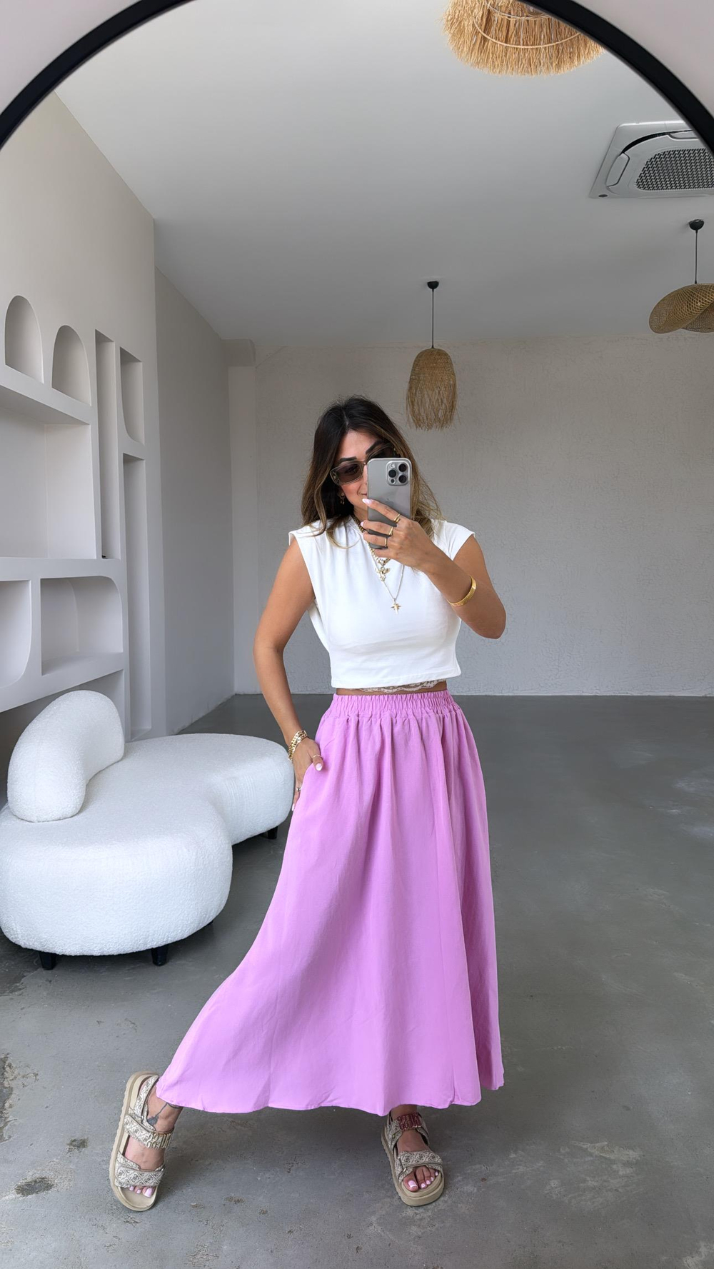 Pembe Basic Keten Etek