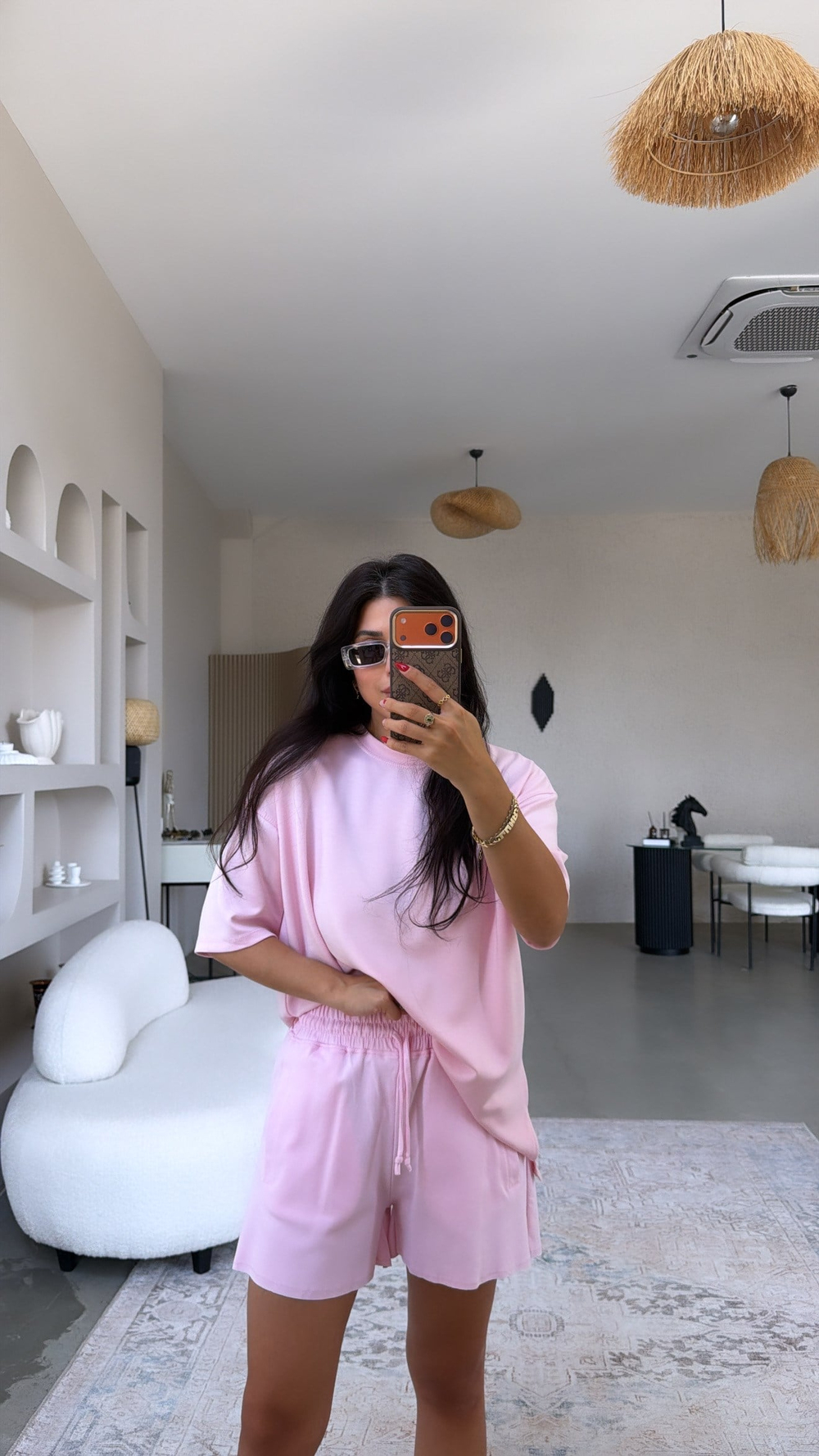 Pembe Beli Lastikli Pamuklu Şort