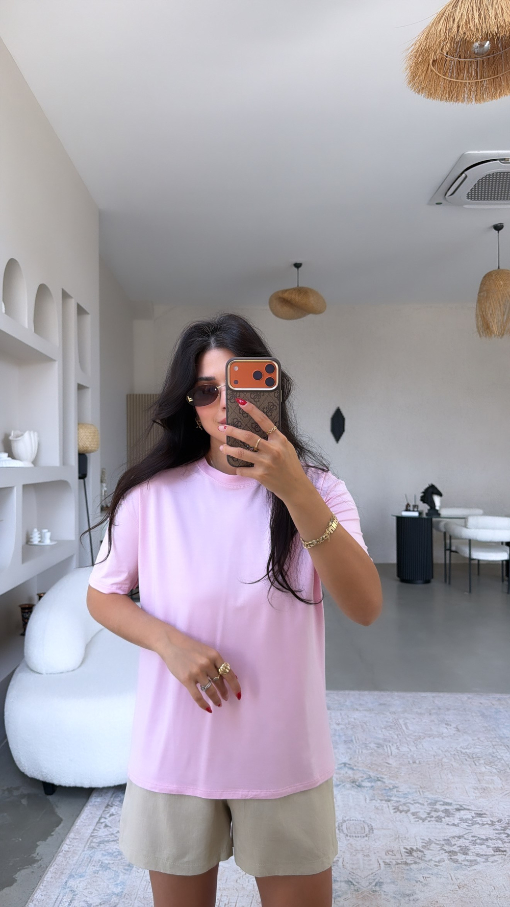 Pembe Bisiklet Yaka Viskon Tshirt