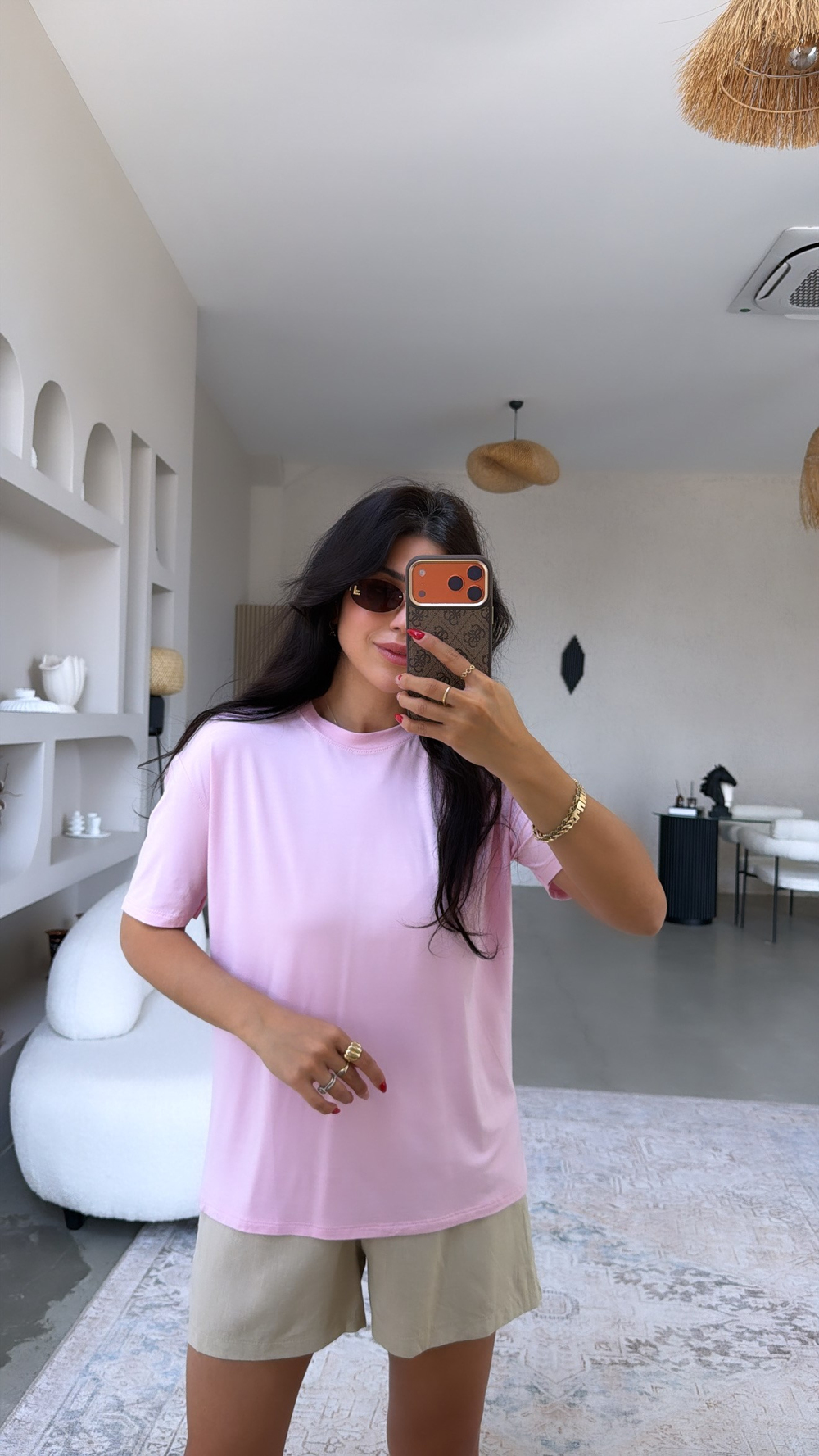 Pembe Bisiklet Yaka Viskon Tshirt