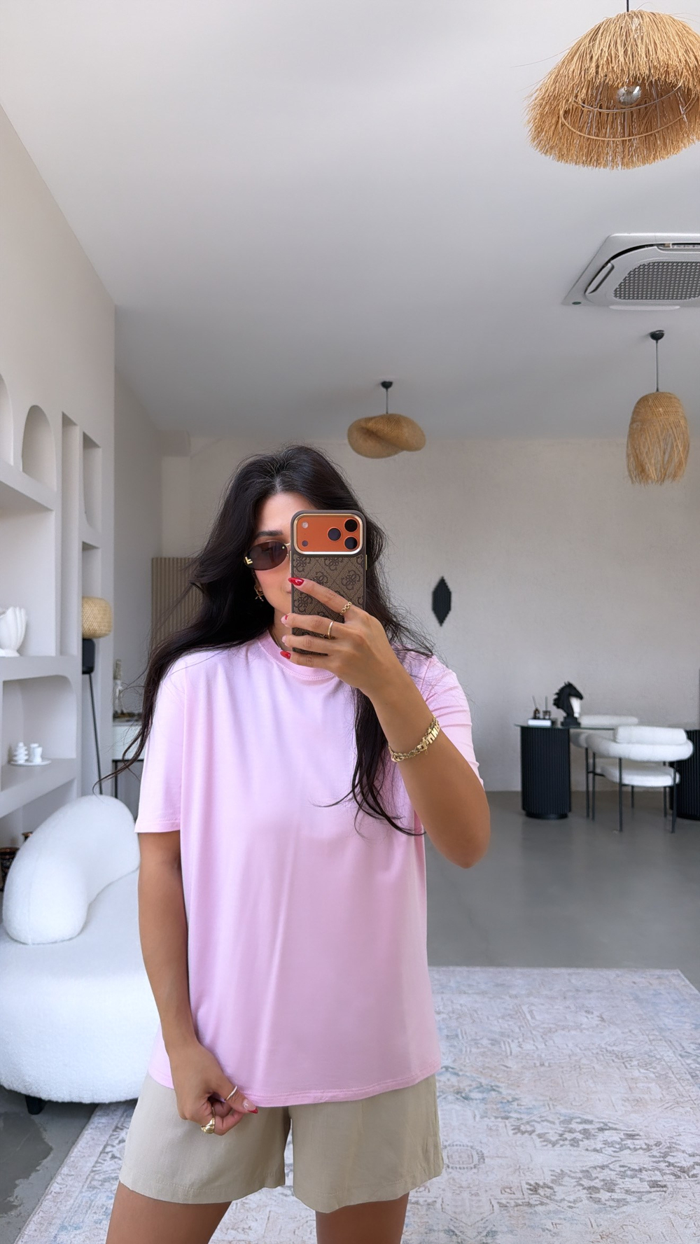 Pembe Bisiklet Yaka Viskon Tshirt
