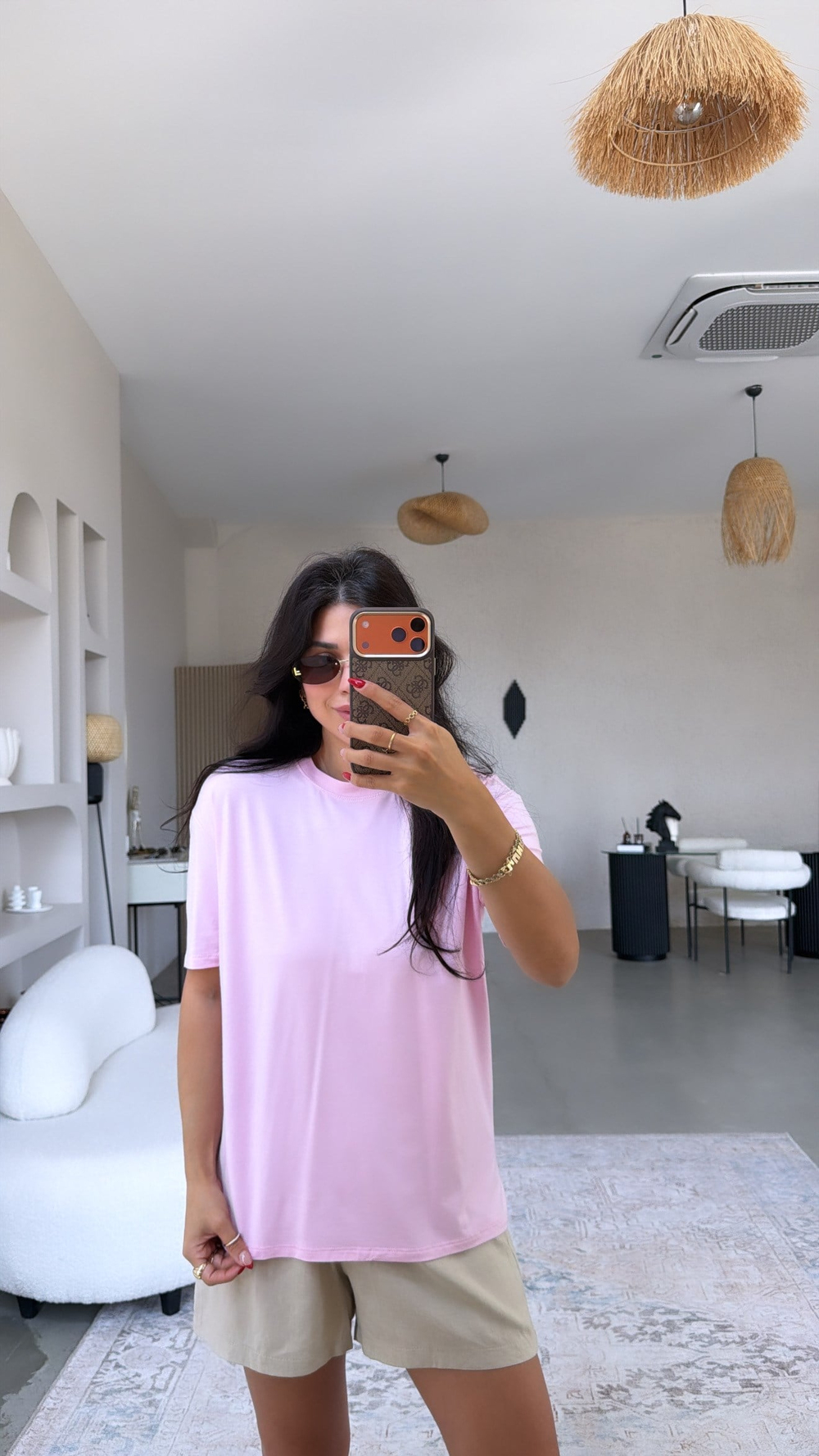 Pembe Bisiklet Yaka Viskon Tshirt