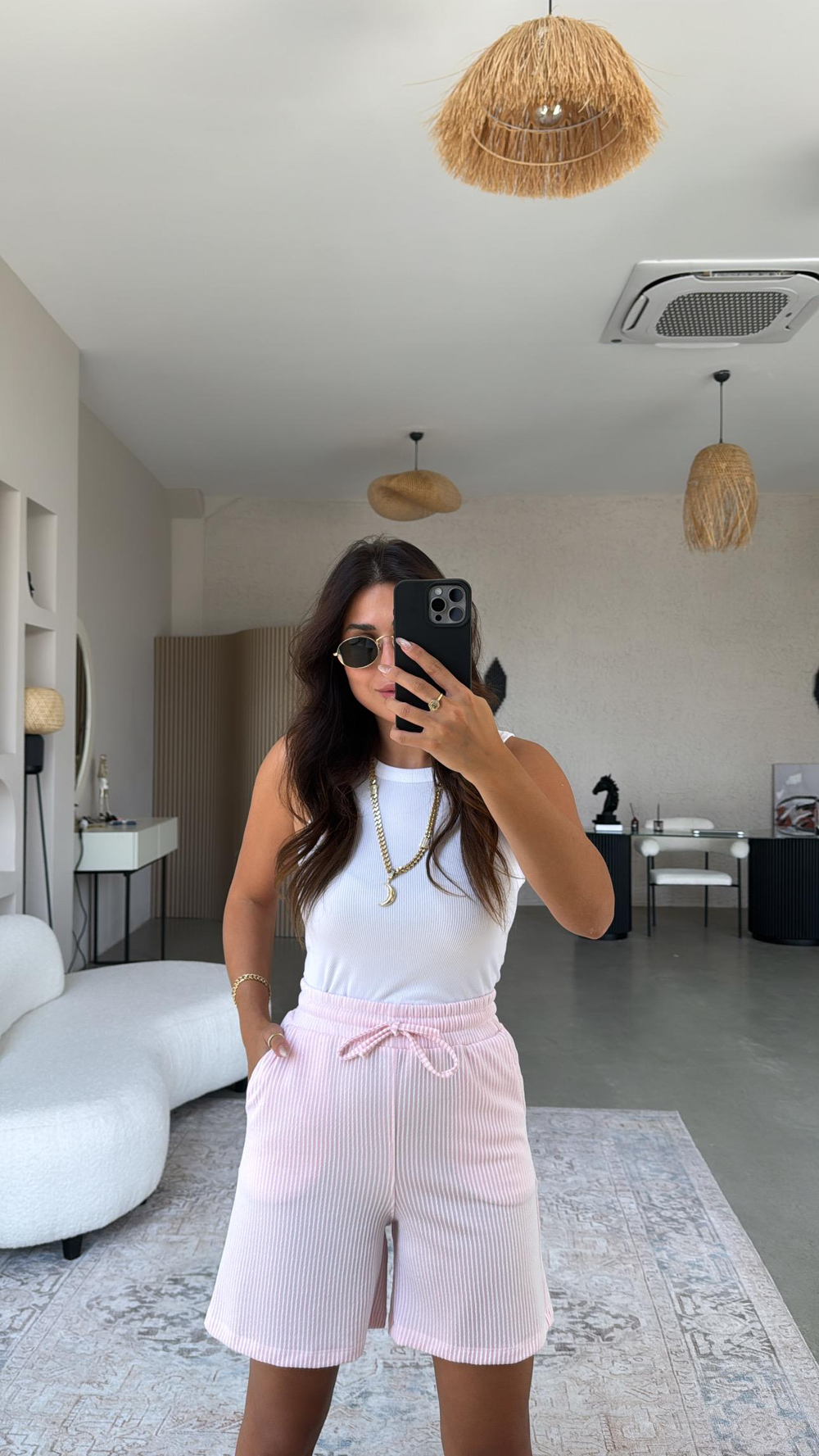 Pembe Çizgili Şort