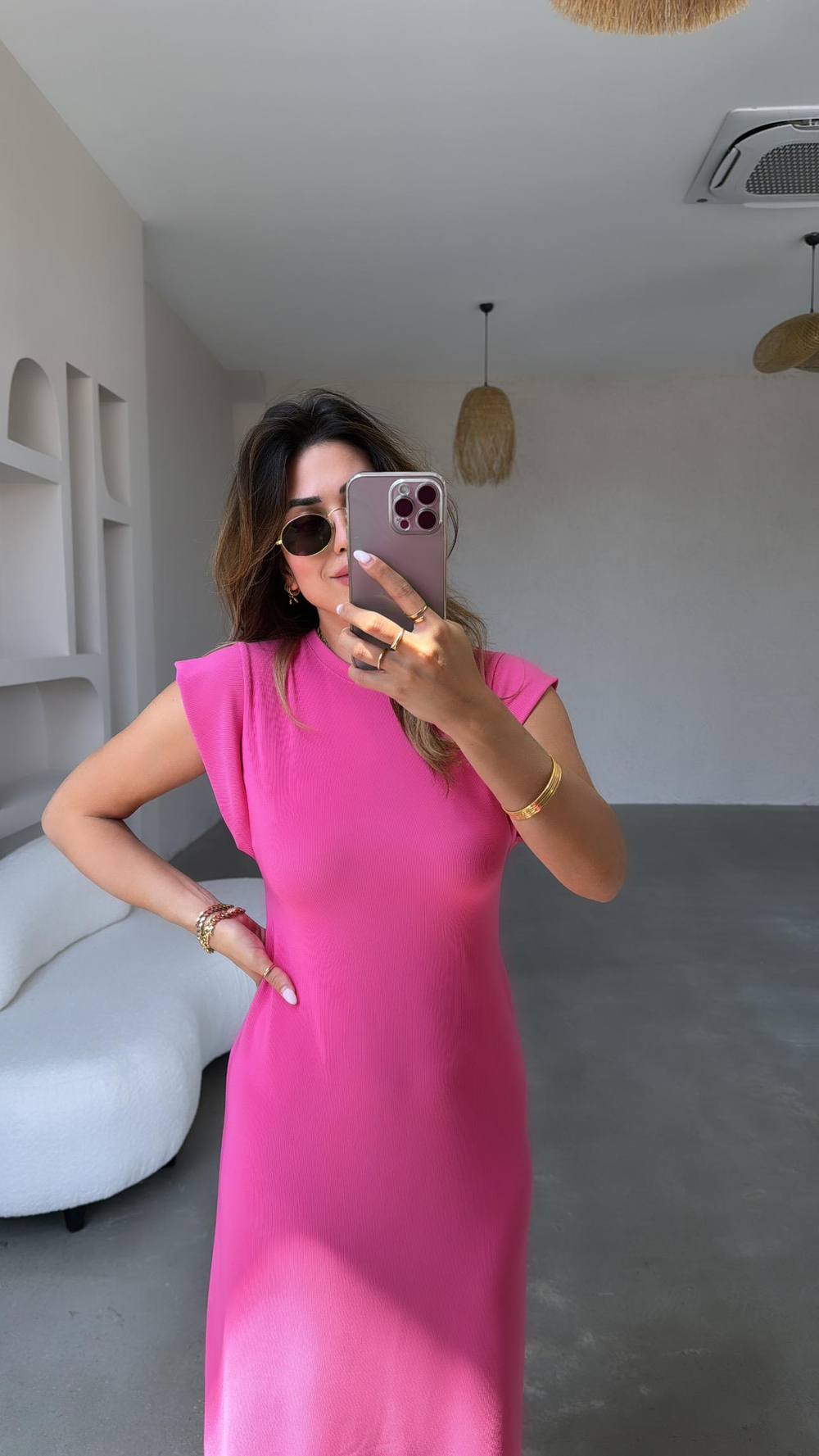 Pembe Dik Omuz Ottoman Elbise