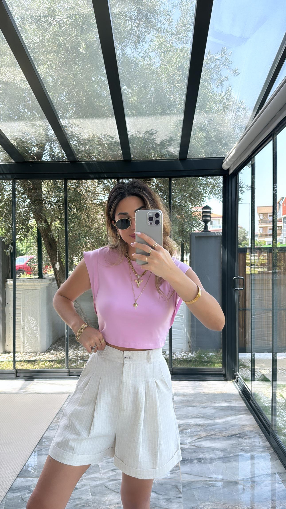 Pembe Dik Omuzlu Tshirt