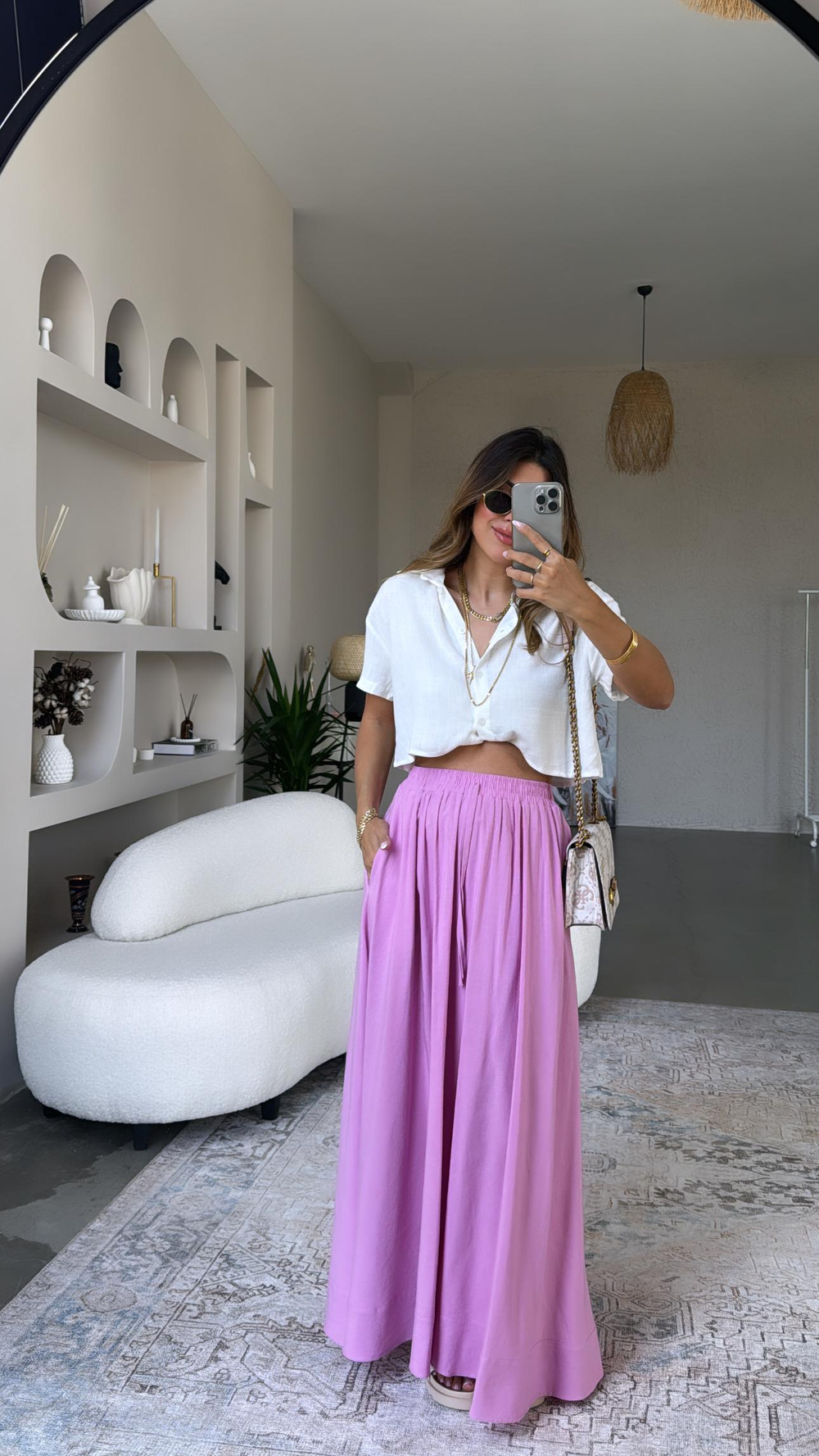 Pembe Keten Maxi Etek