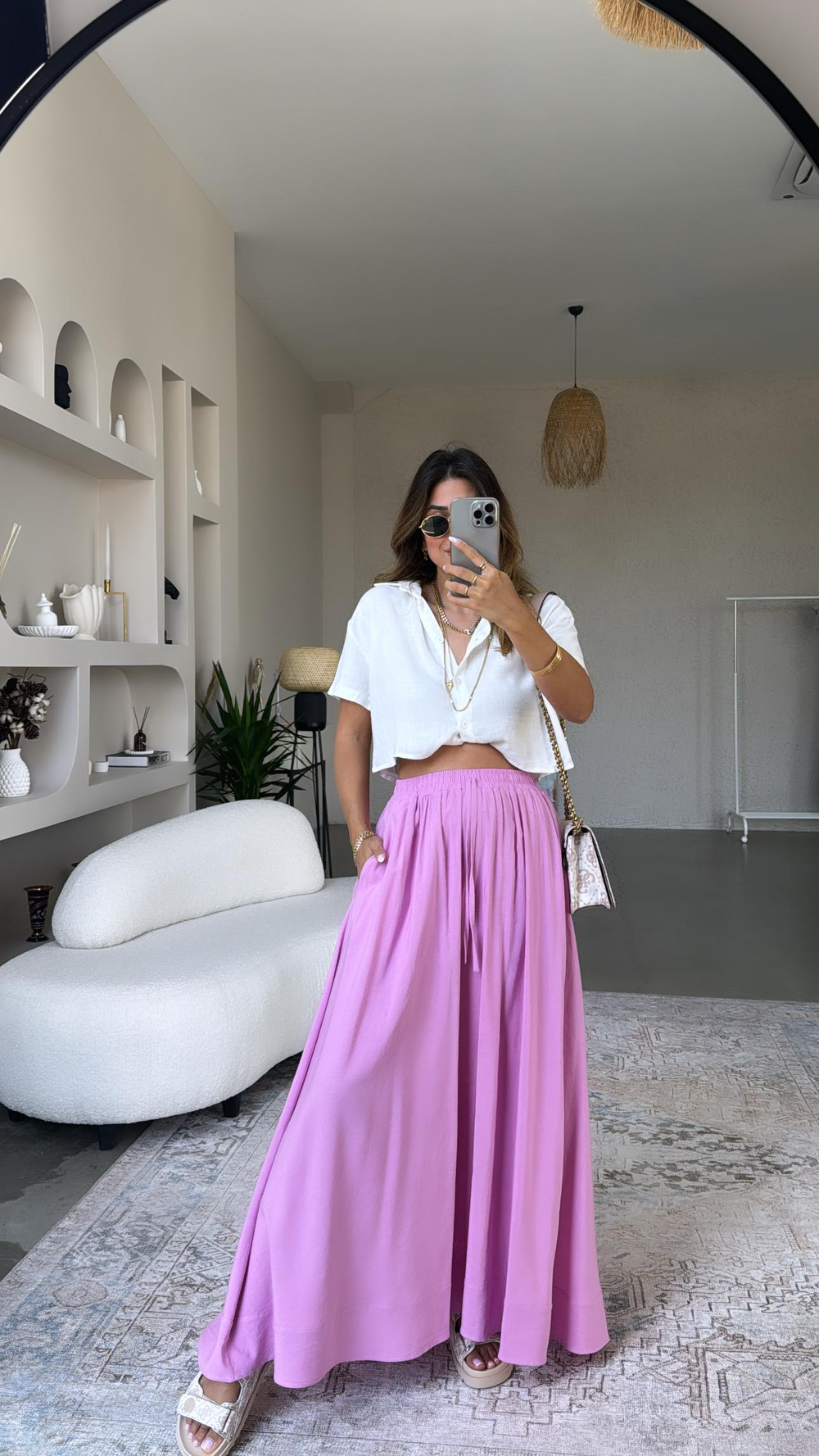 Pembe Keten Maxi Etek