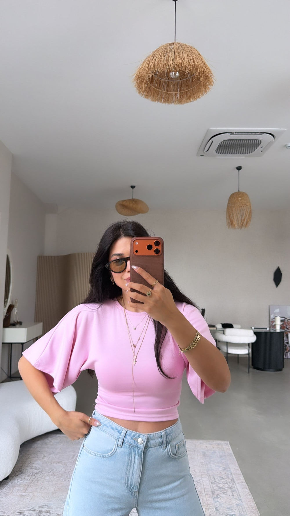 Pembe Kısa Kol Modal İspanyol Bluz