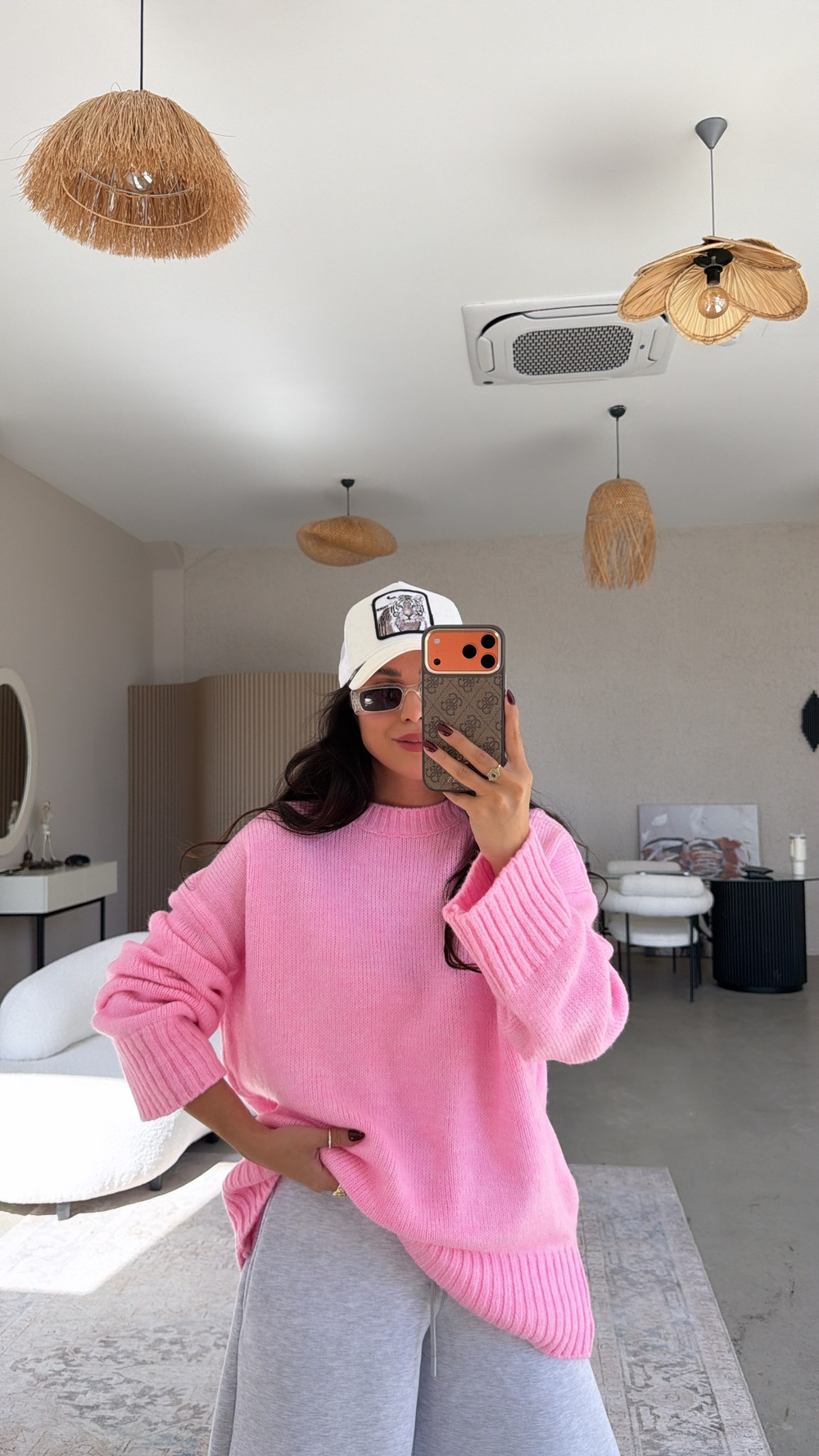 Pembe Oversize Yumoş Doku Basic Kazak