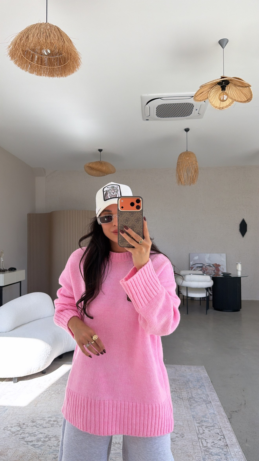 Pembe Oversize Yumoş Doku Basic Kazak