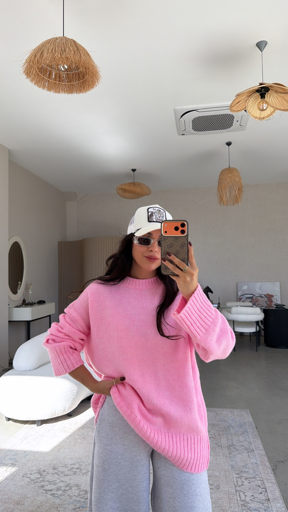 Pembe Oversize Yumoş Doku Basic Kazak