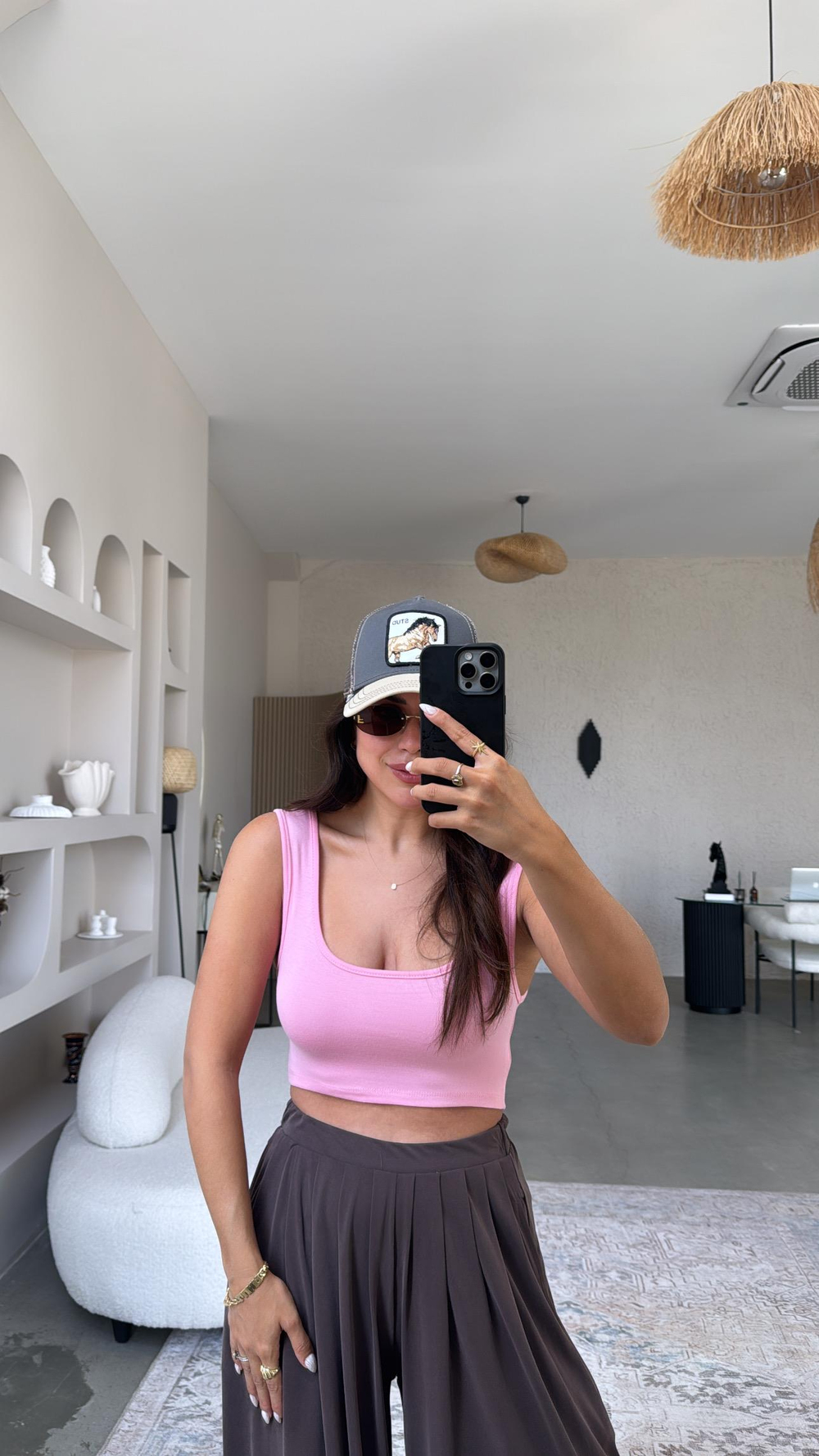 Pembe Oys Kalın Askı Crop Atlet
