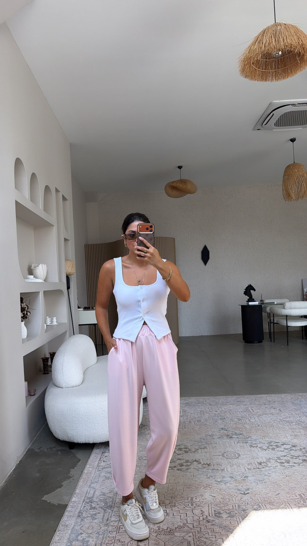 Pembe Paça Tutturma Baggy Eşofman