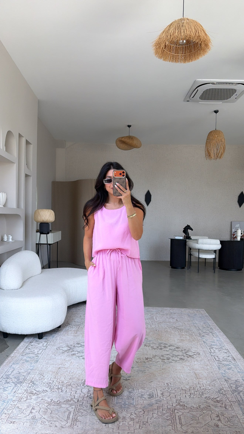 Pembe Tensel Atlet Pantolon Basic Takım