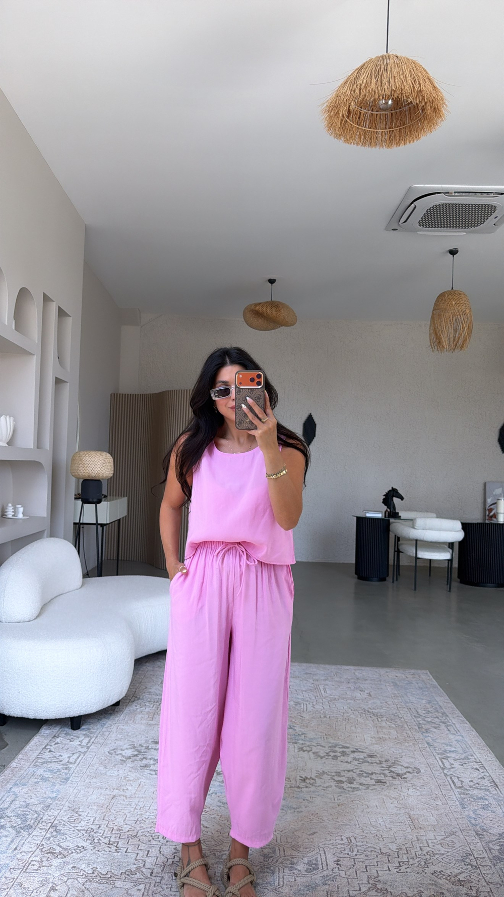 Pembe Tensel Atlet Pantolon Basic Takım