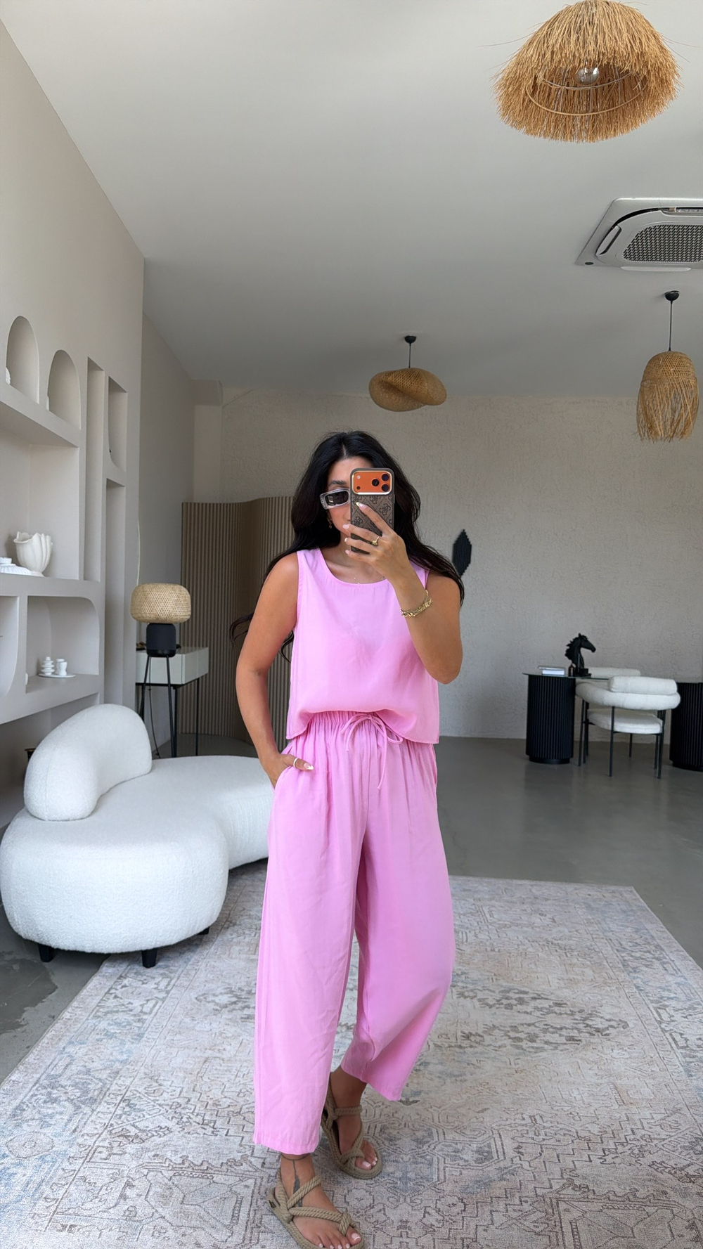Pembe Tensel Atlet Pantolon Basic Takım