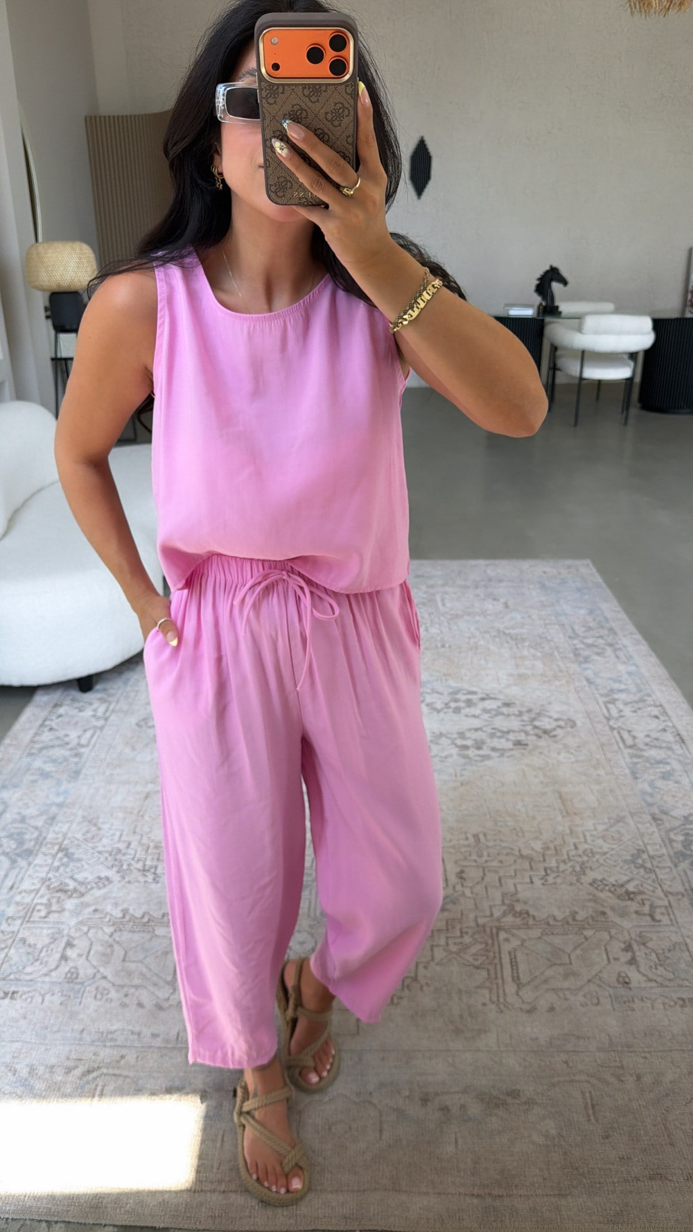 Pembe Tensel Atlet Pantolon Basic Takım