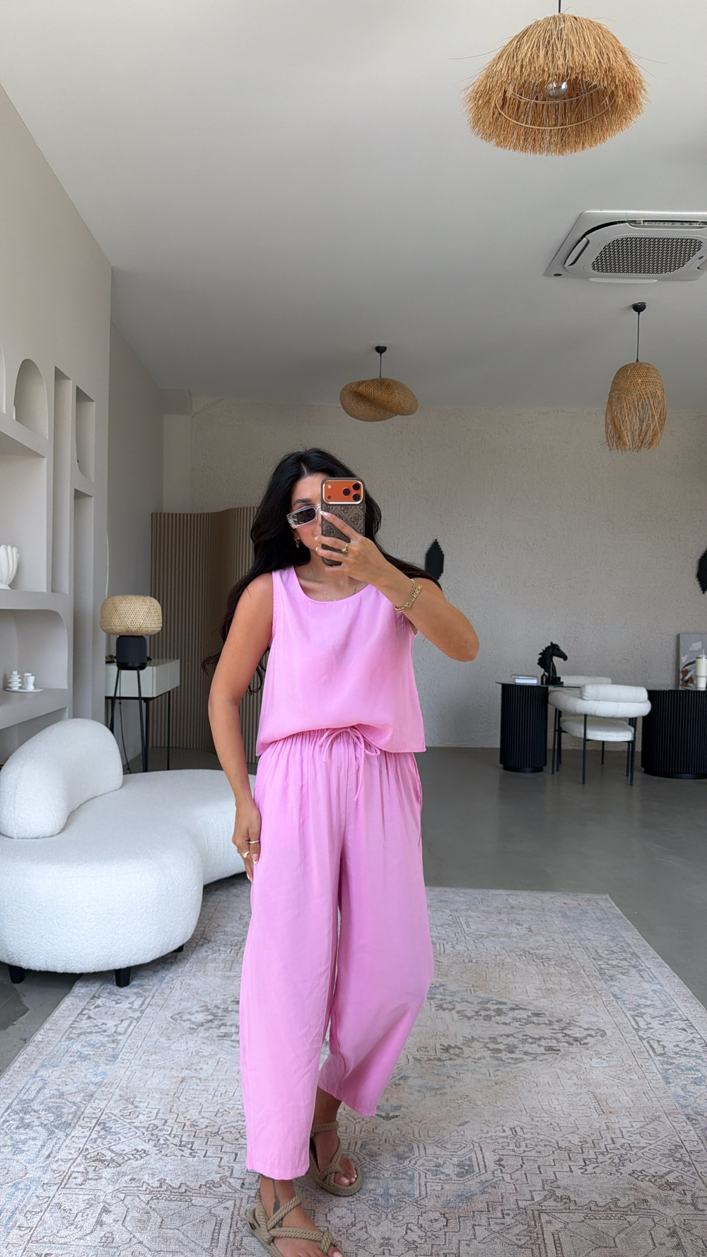 Pembe Tensel Atlet Pantolon Basic Takım