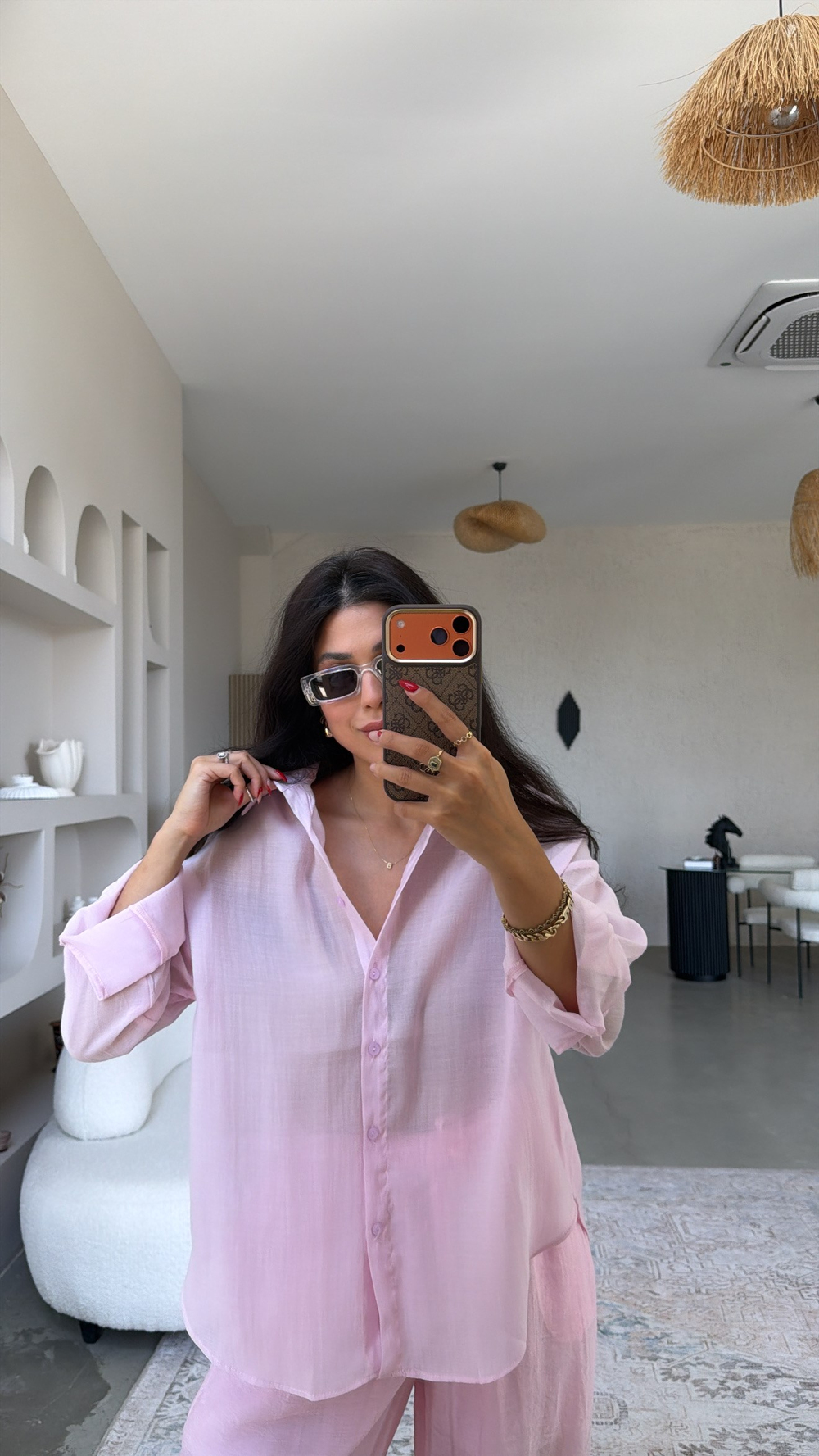 Pembe Transparan Premium Gömlek