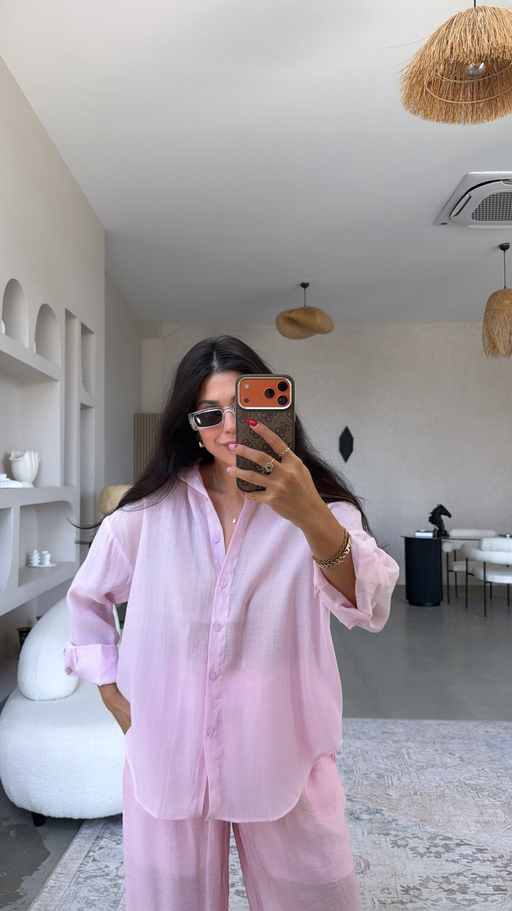 Pembe Transparan Premium Gömlek
