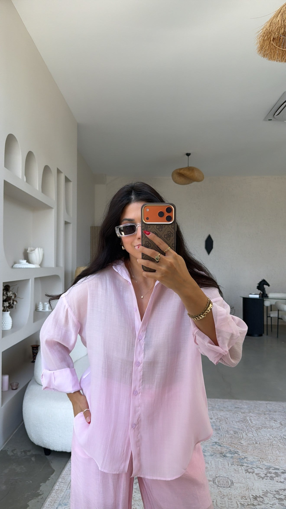 Pembe Transparan Premium Gömlek