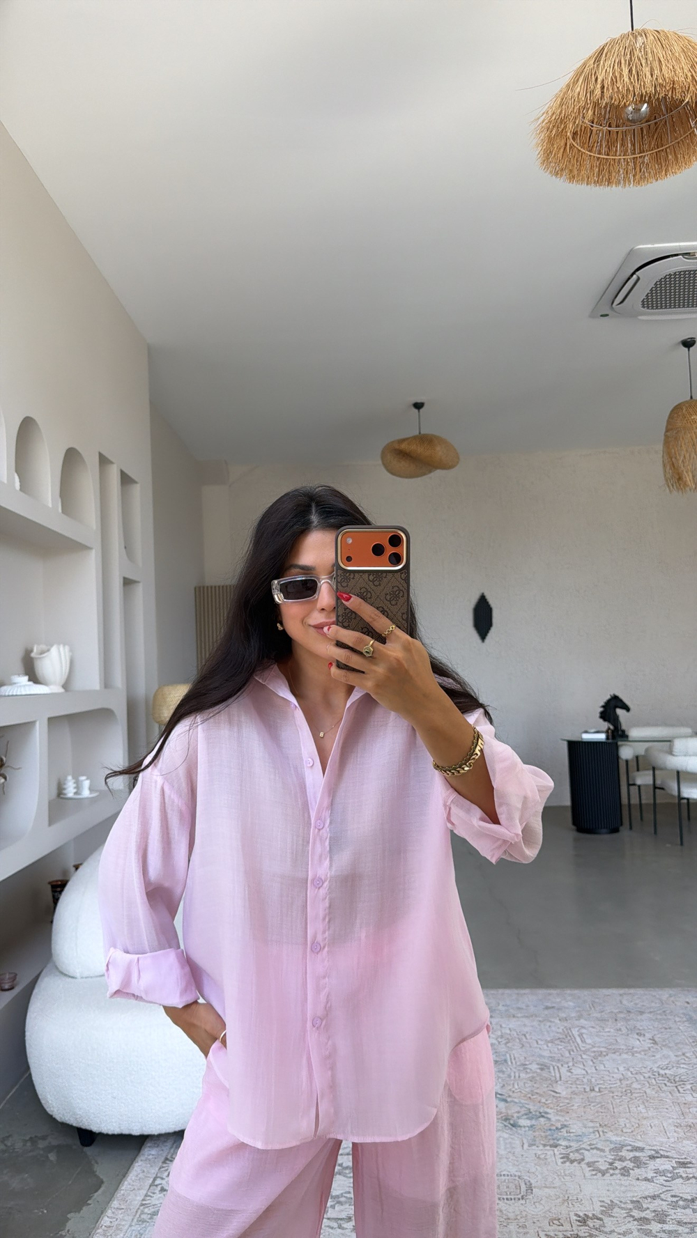 Pembe Transparan Premium Gömlek