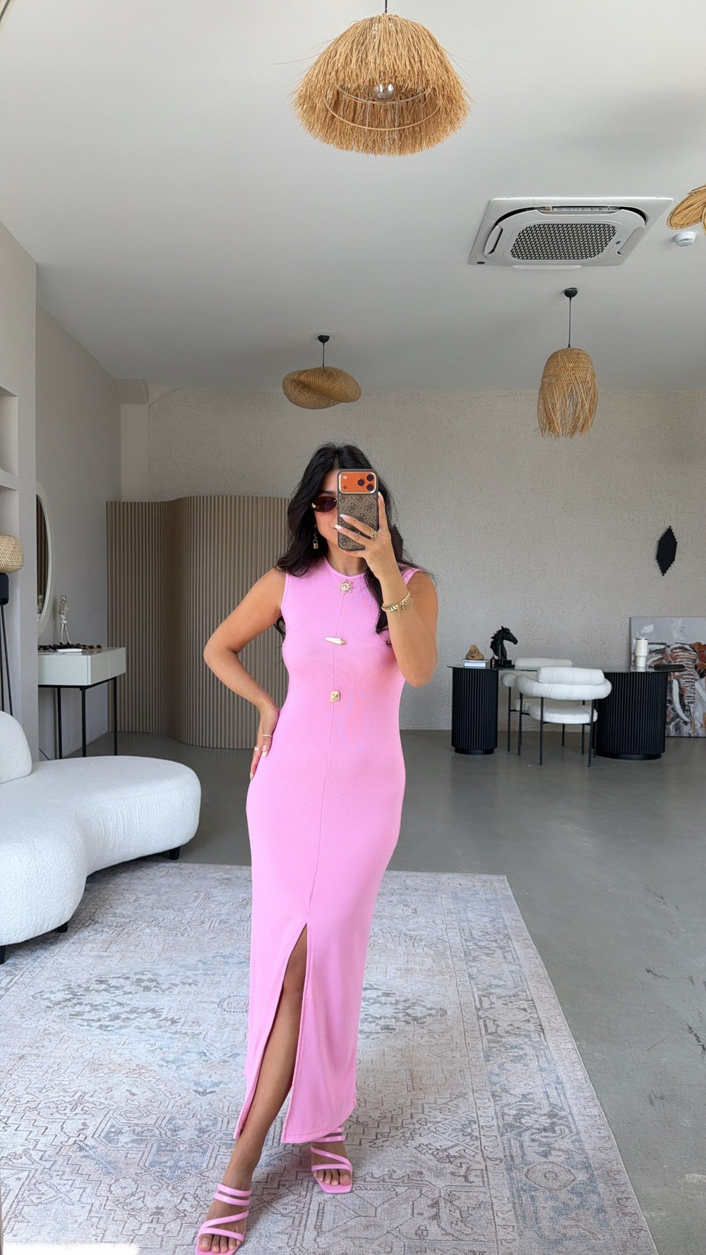Pembe Üç Broşlu Ottoman Elbise