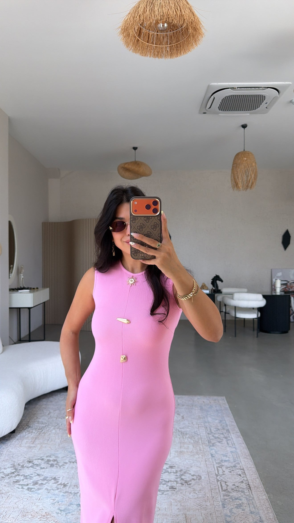 Pembe Üç Broşlu Ottoman Elbise