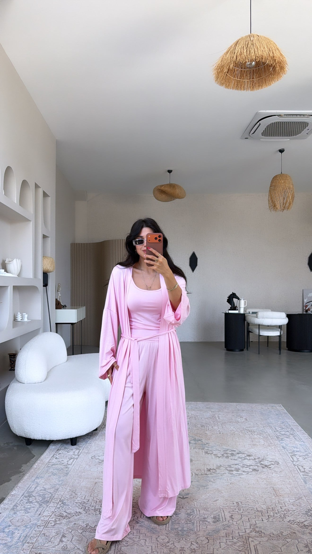 Pembe Uzun Viskon Less Kimono