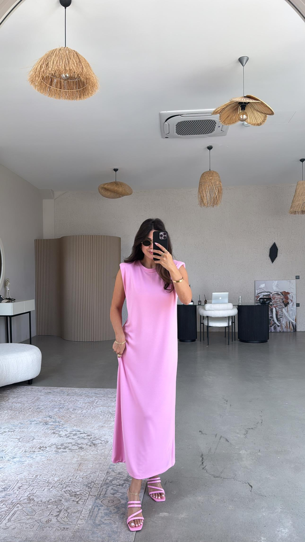 Pembe Vatkalı Modal Elbise