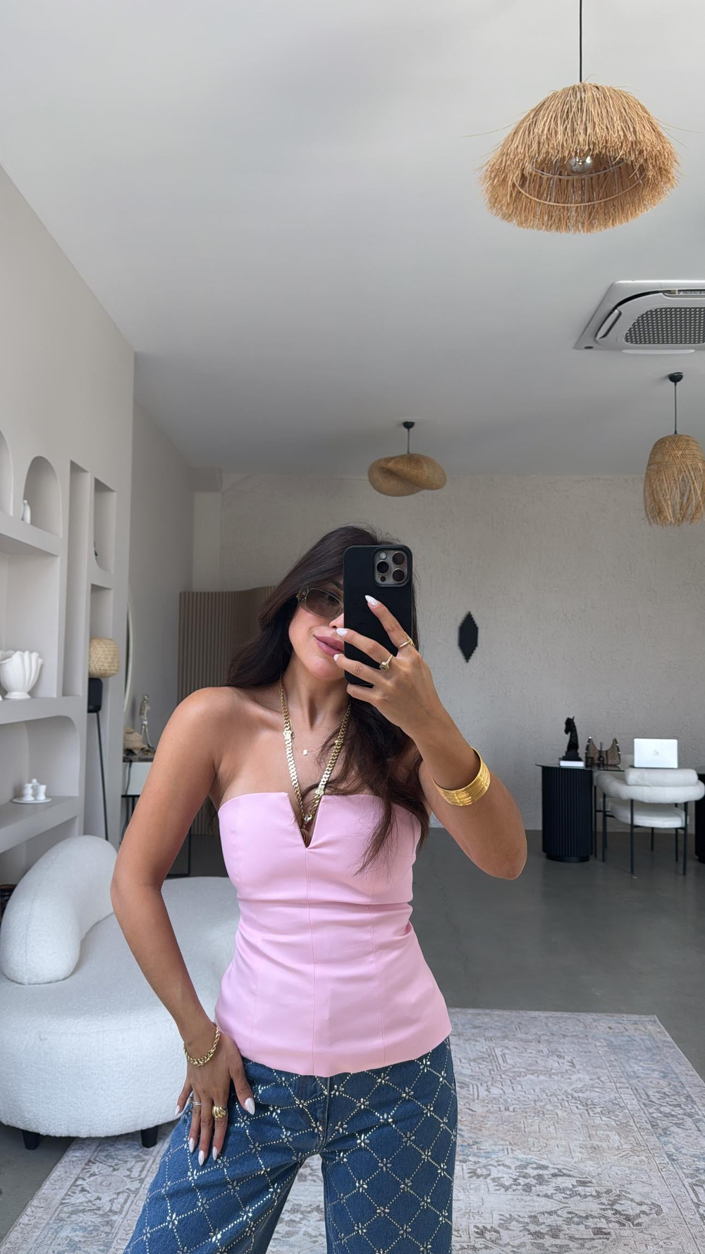 Premium Şeker Pembe Straplez Bluz