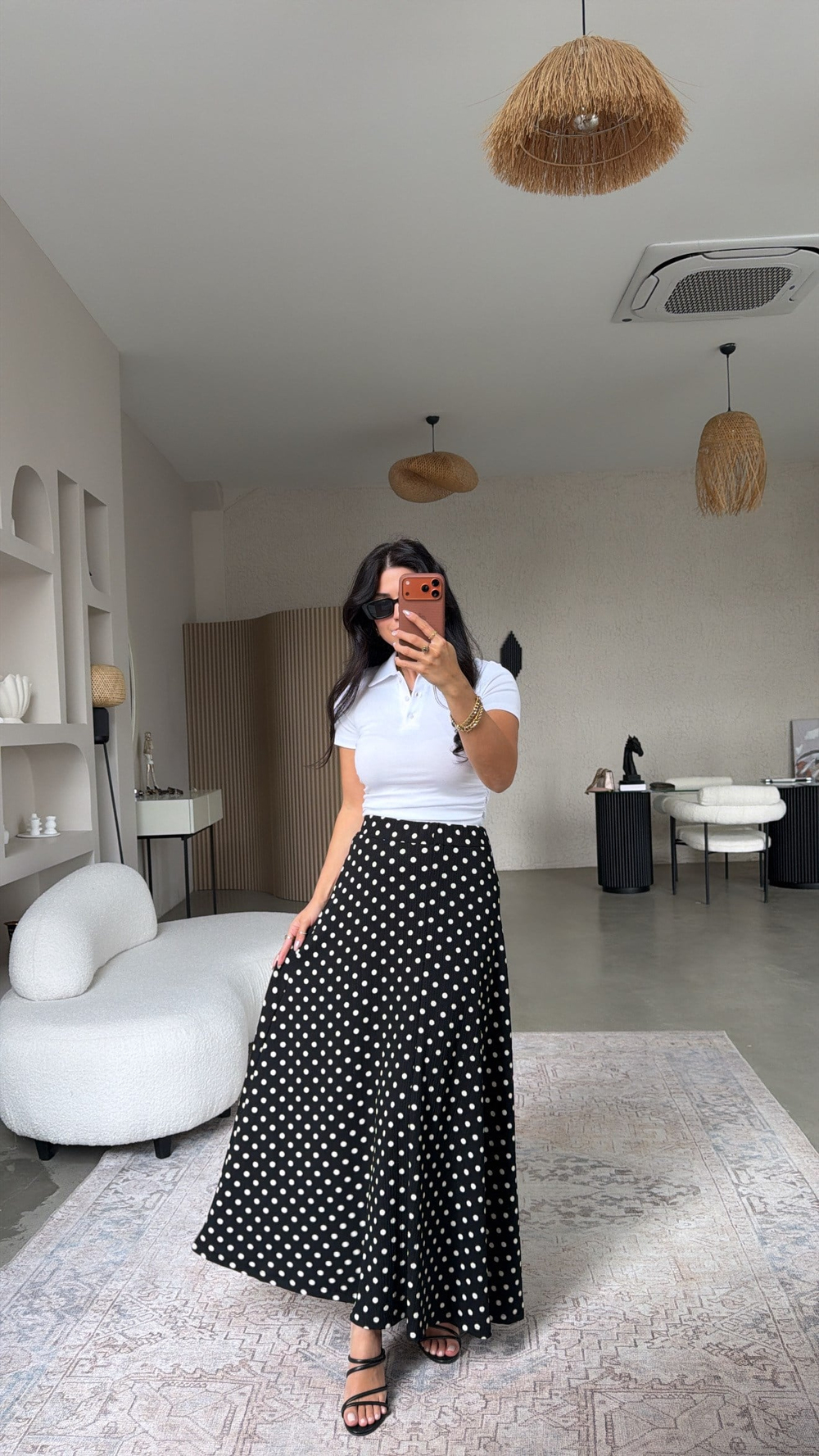 Puantiyeli Krep Maxi Etek