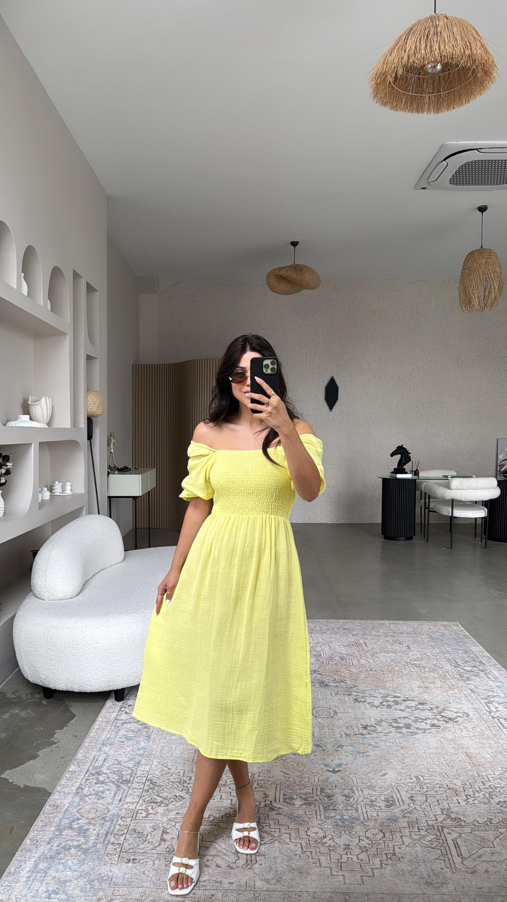 Romantik Limon Sarı Müslin Elbise
