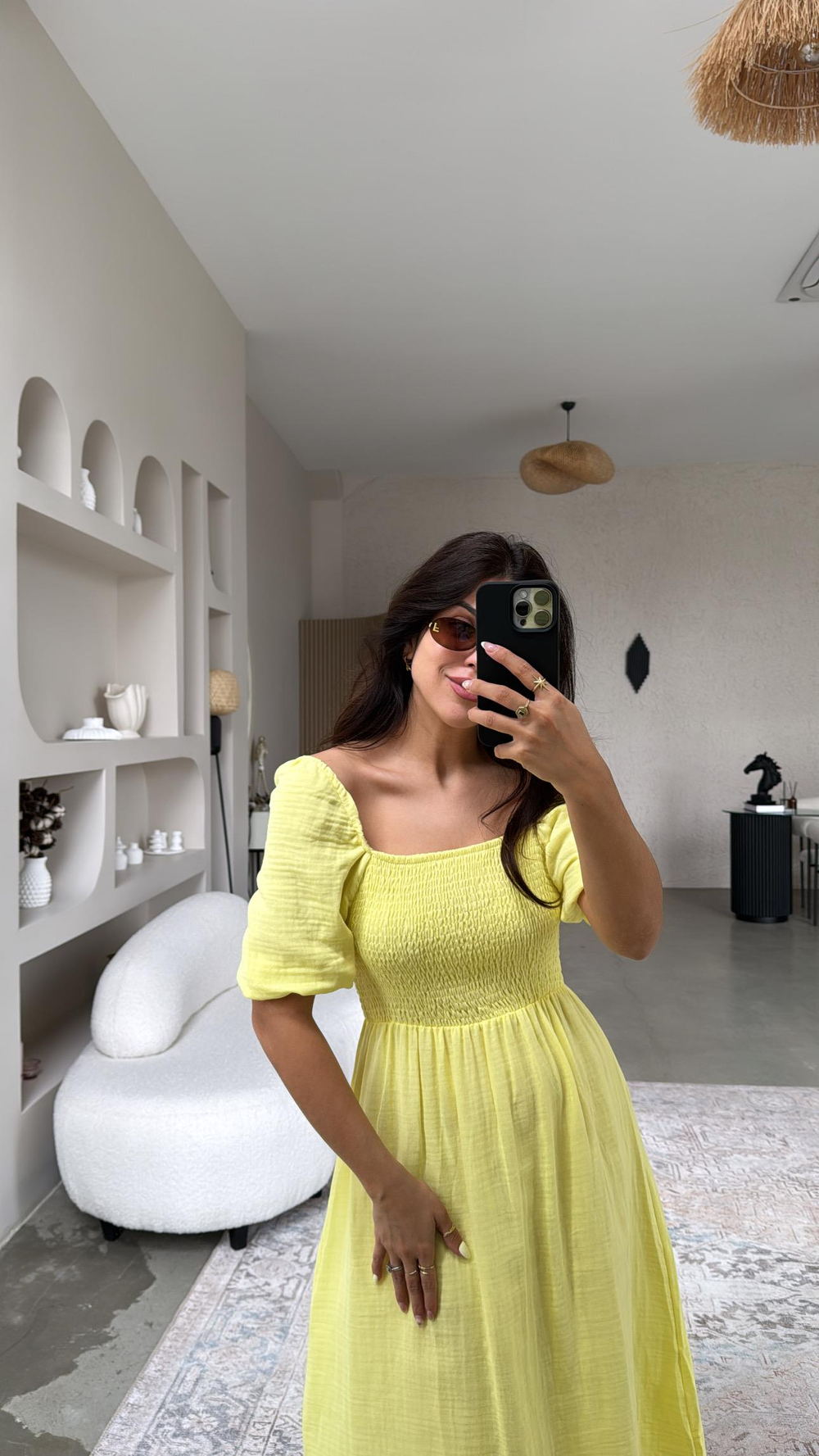 Romantik Limon Sarı Müslin Elbise