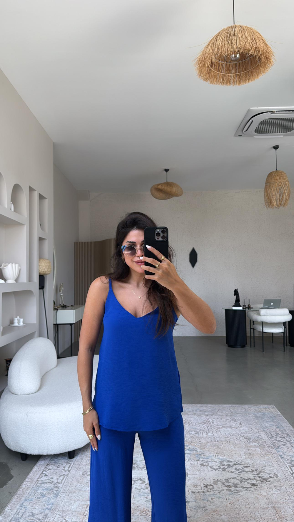 Saks Mavi İp Askılı Basic Tiril Takım