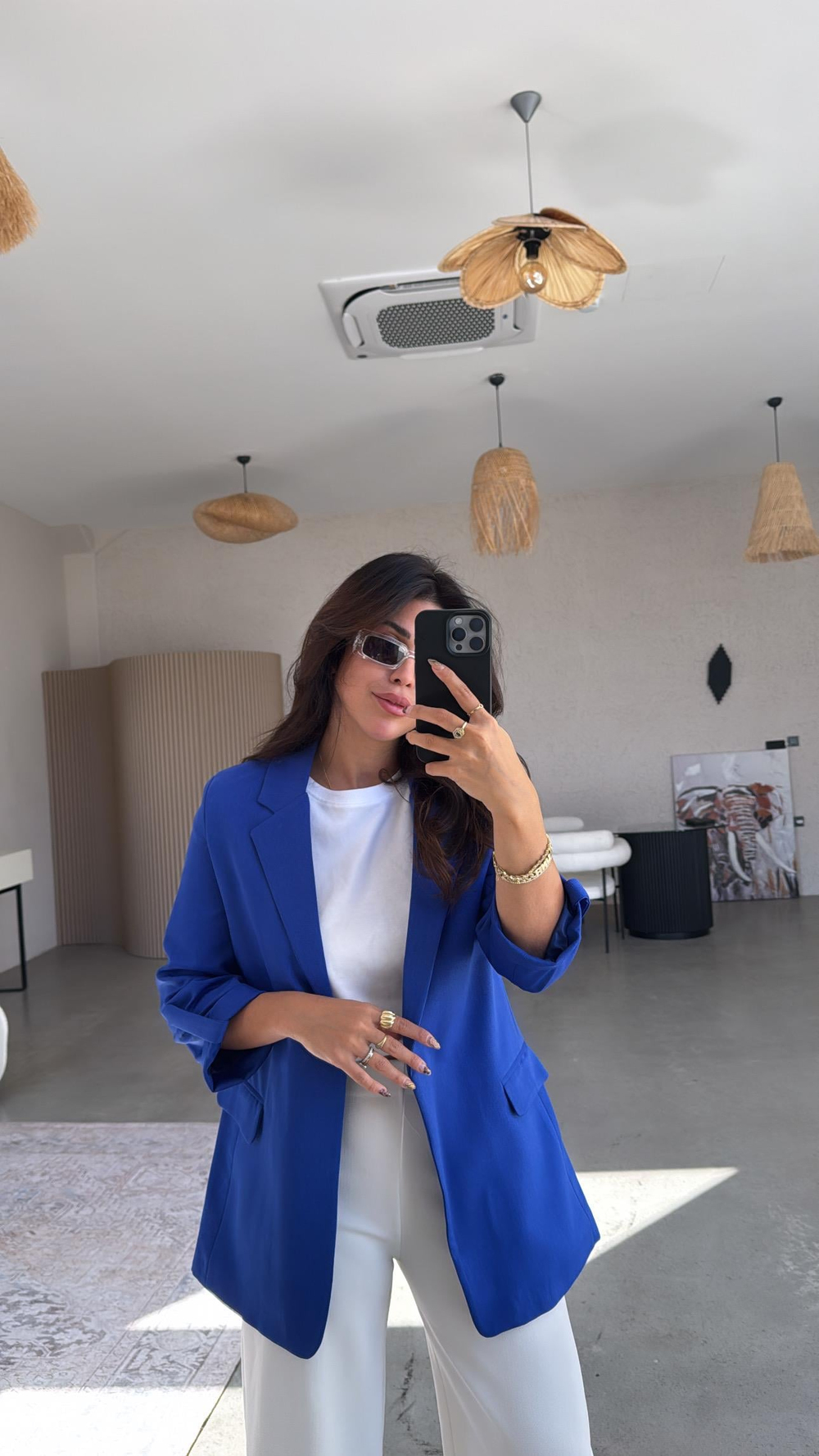Saks Mavi Kolları Katlı Astarlı Ceket