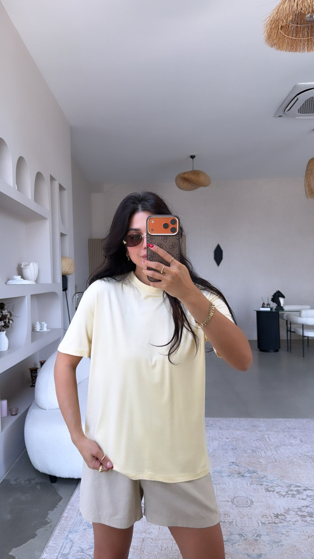 Sarı Bisiklet Yaka Viskon Tshirt