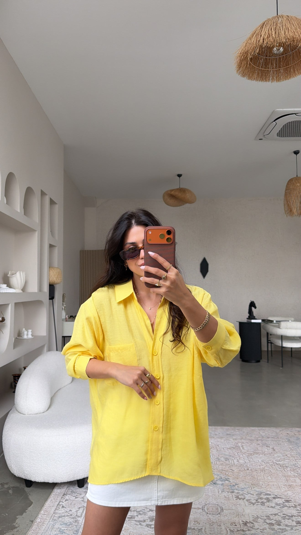 Sarı İpek Dökümlü Gömlek