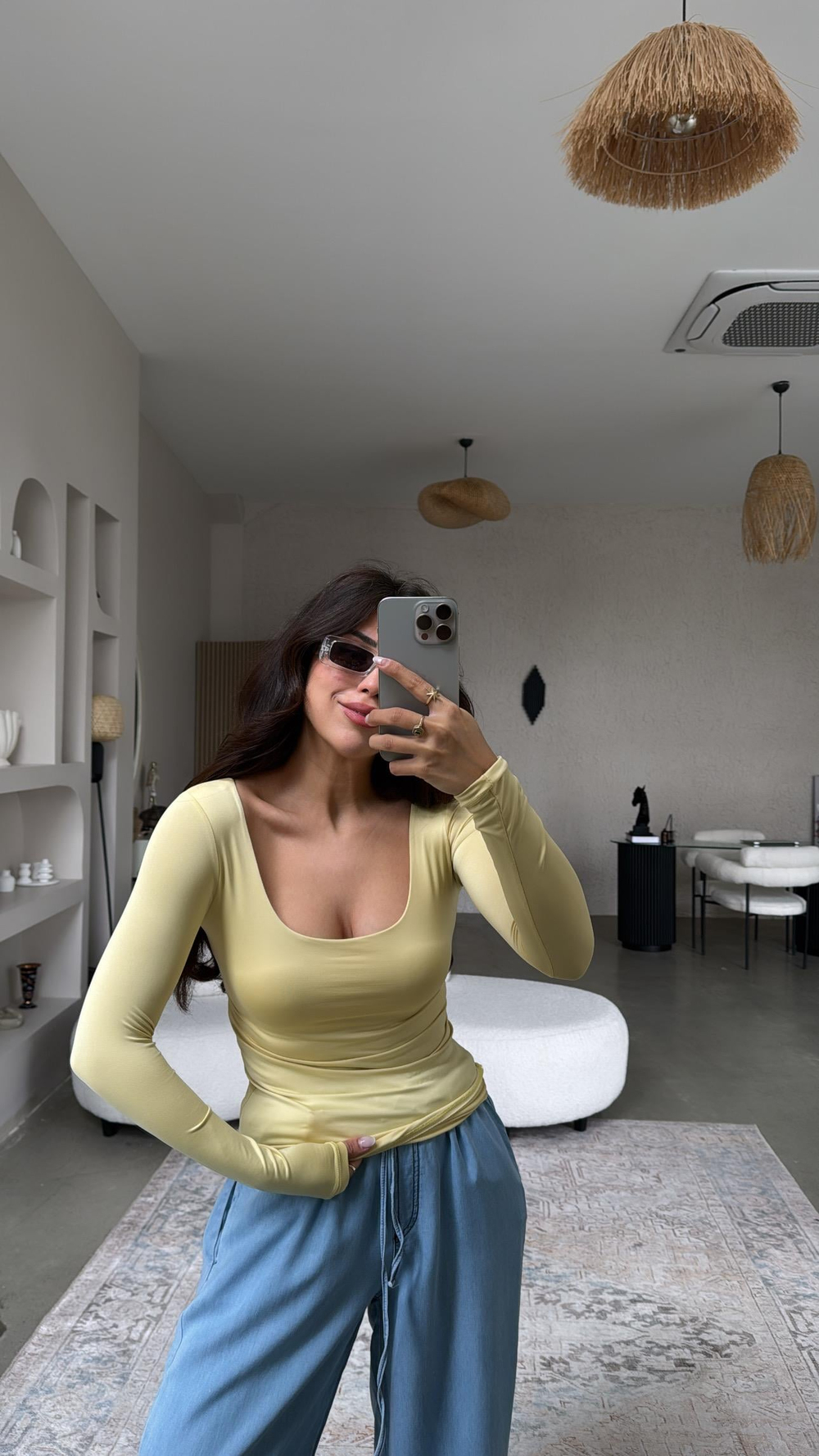 Sarı Kare Yaka Scuba Basic Bluz